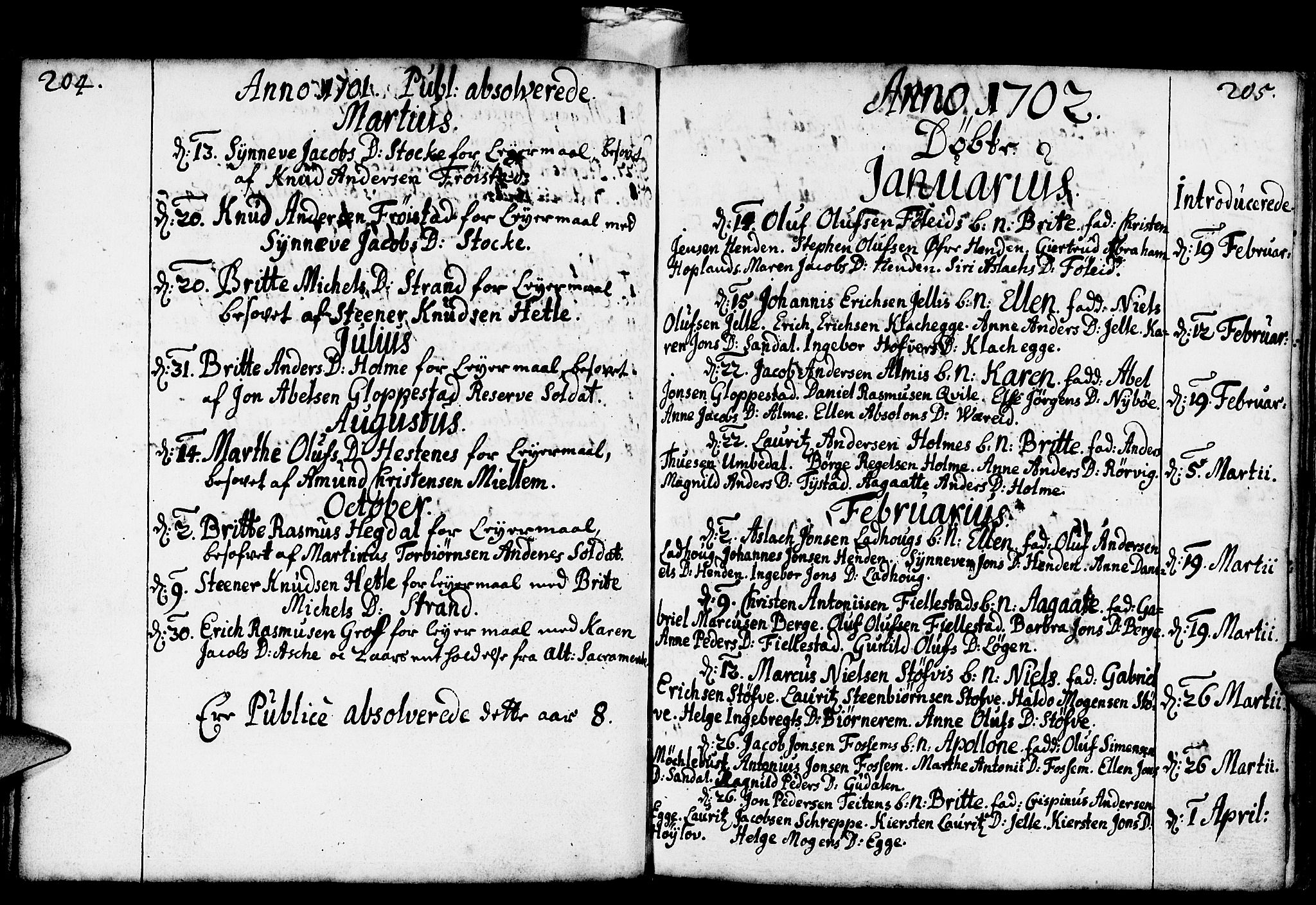 Gloppen sokneprestembete, AV/SAB-A-80101/H/Haa/Haaa/L0001: Parish register (official) no. A 1, 1686-1711, p. 204-205