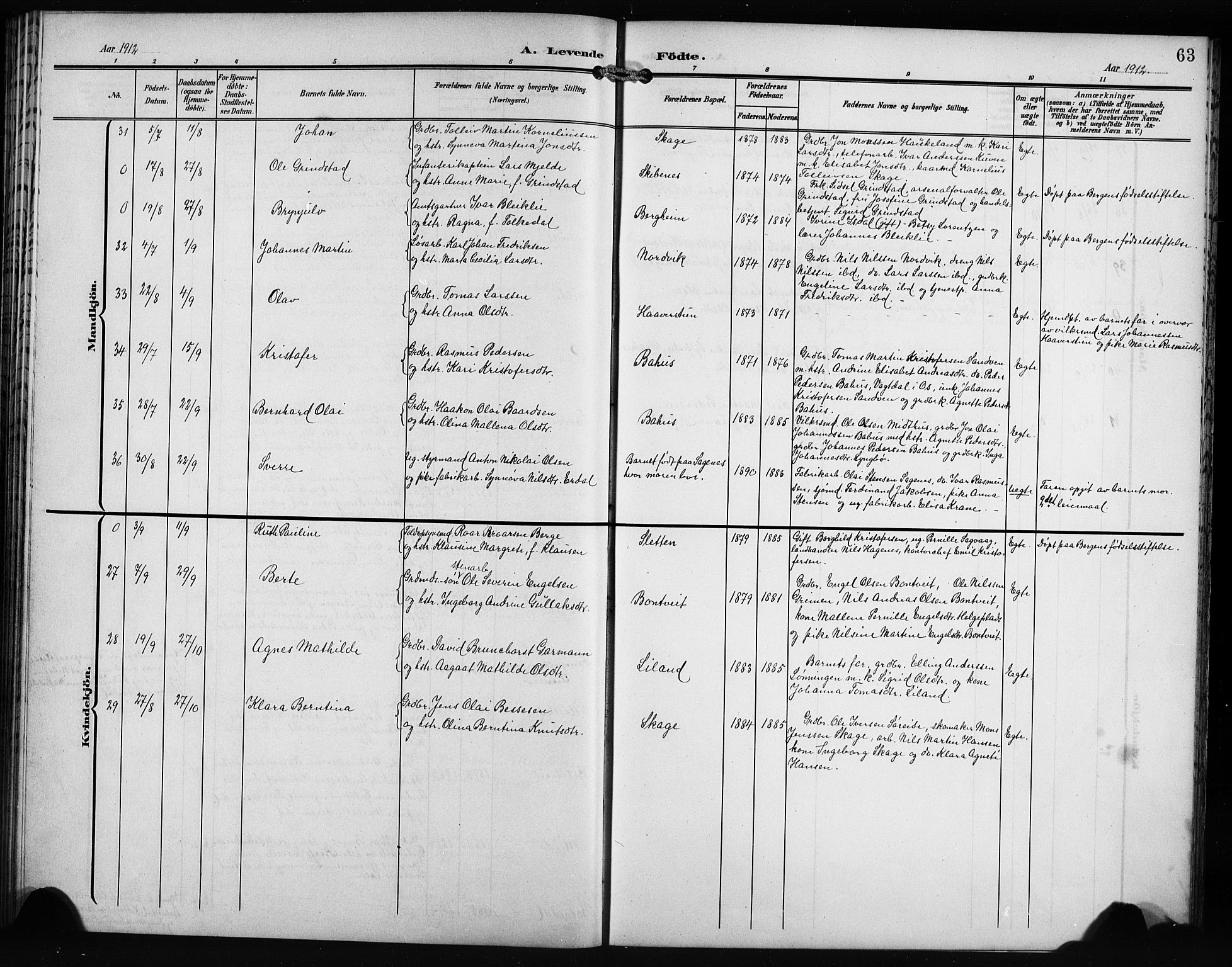 Fana Sokneprestembete, AV/SAB-A-75101/H/Hab/Haba/L0004: Parish register (copy) no. A 4, 1902-1912, p. 63