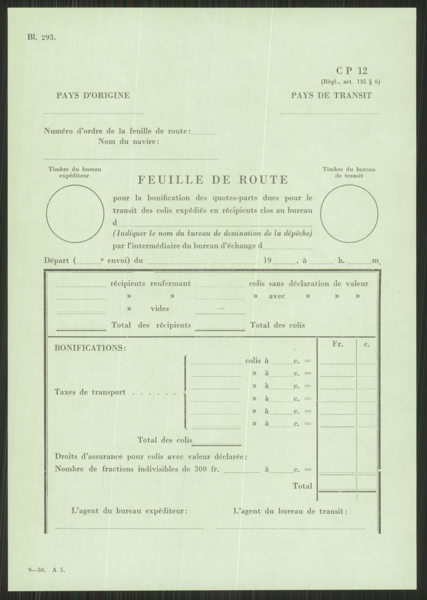 Poststyret, Statistikkontoret (D), AV/RA-S-4658/D/L0038/0004: Økonomi. Driftsøkonomiske undersøkelser / Pakkepost til utlandet, 1953, p. 5