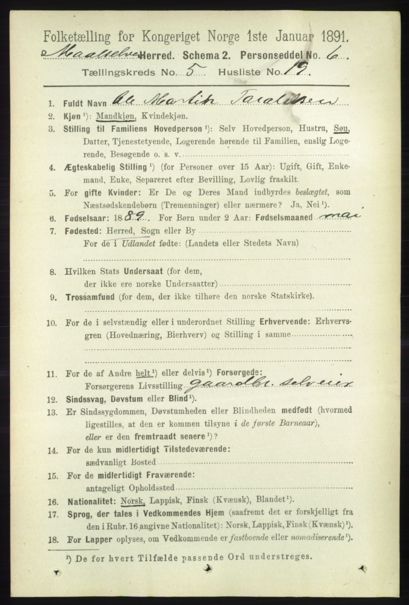 RA, 1891 census for 1924 Målselv, 1891, p. 1757