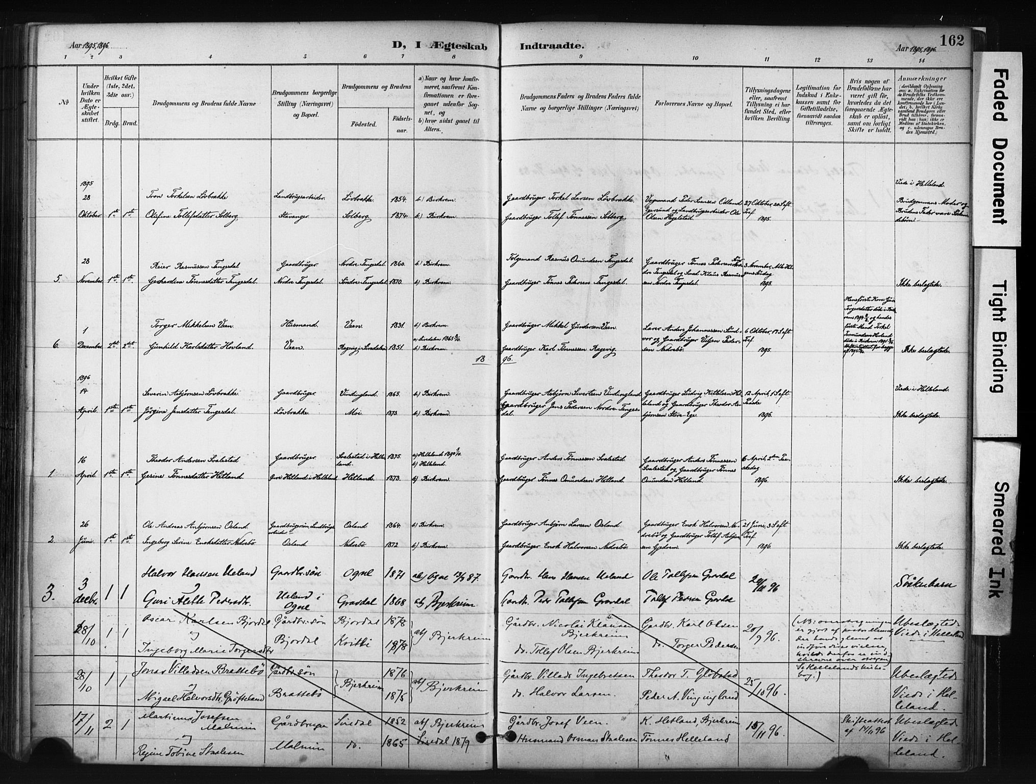 Helleland sokneprestkontor, AV/SAST-A-101810: Parish register (official) no. A 9, 1887-1908, p. 162