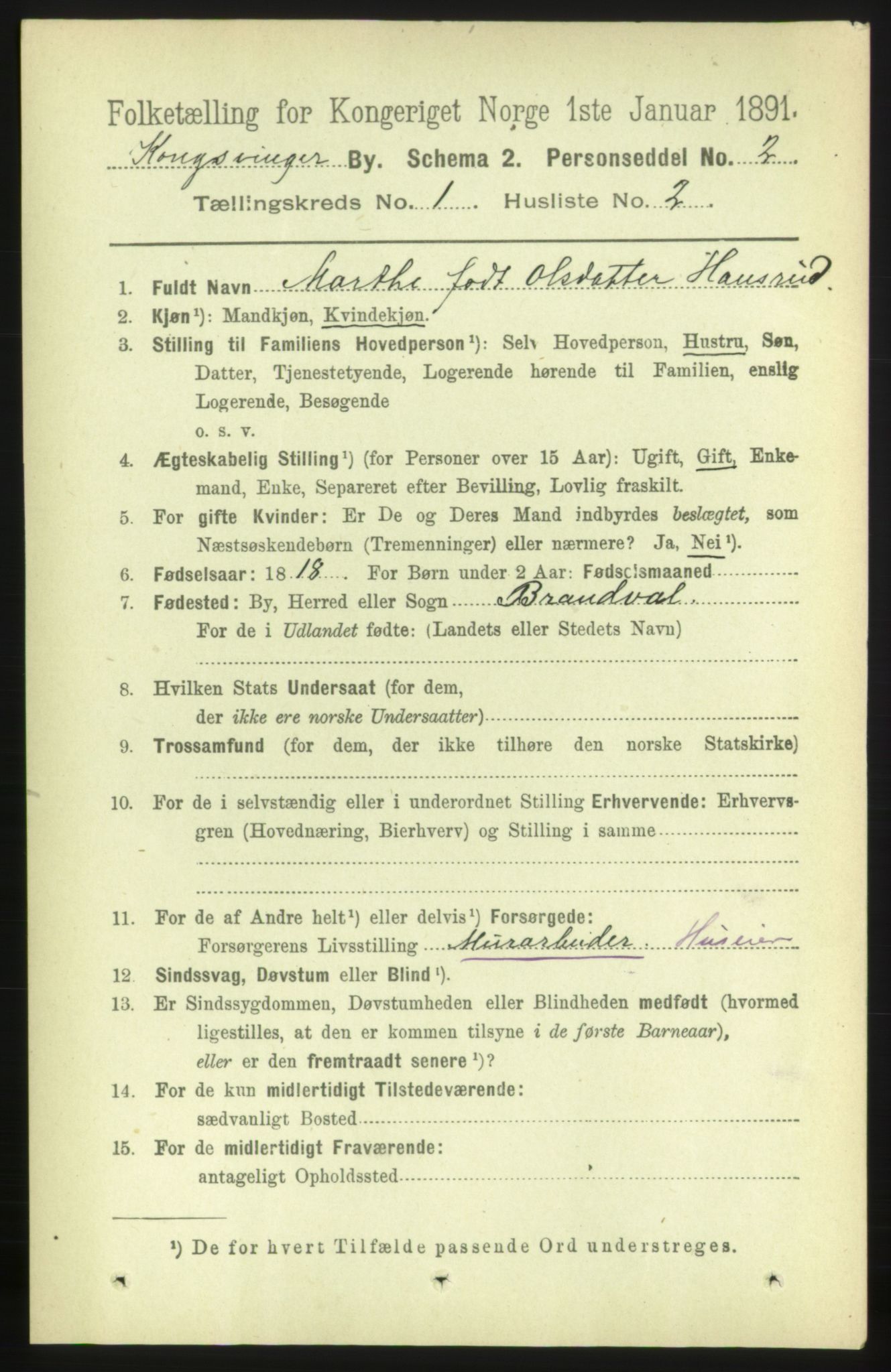 RA, 1891 census for 0402 Kongsvinger, 1891, p. 320