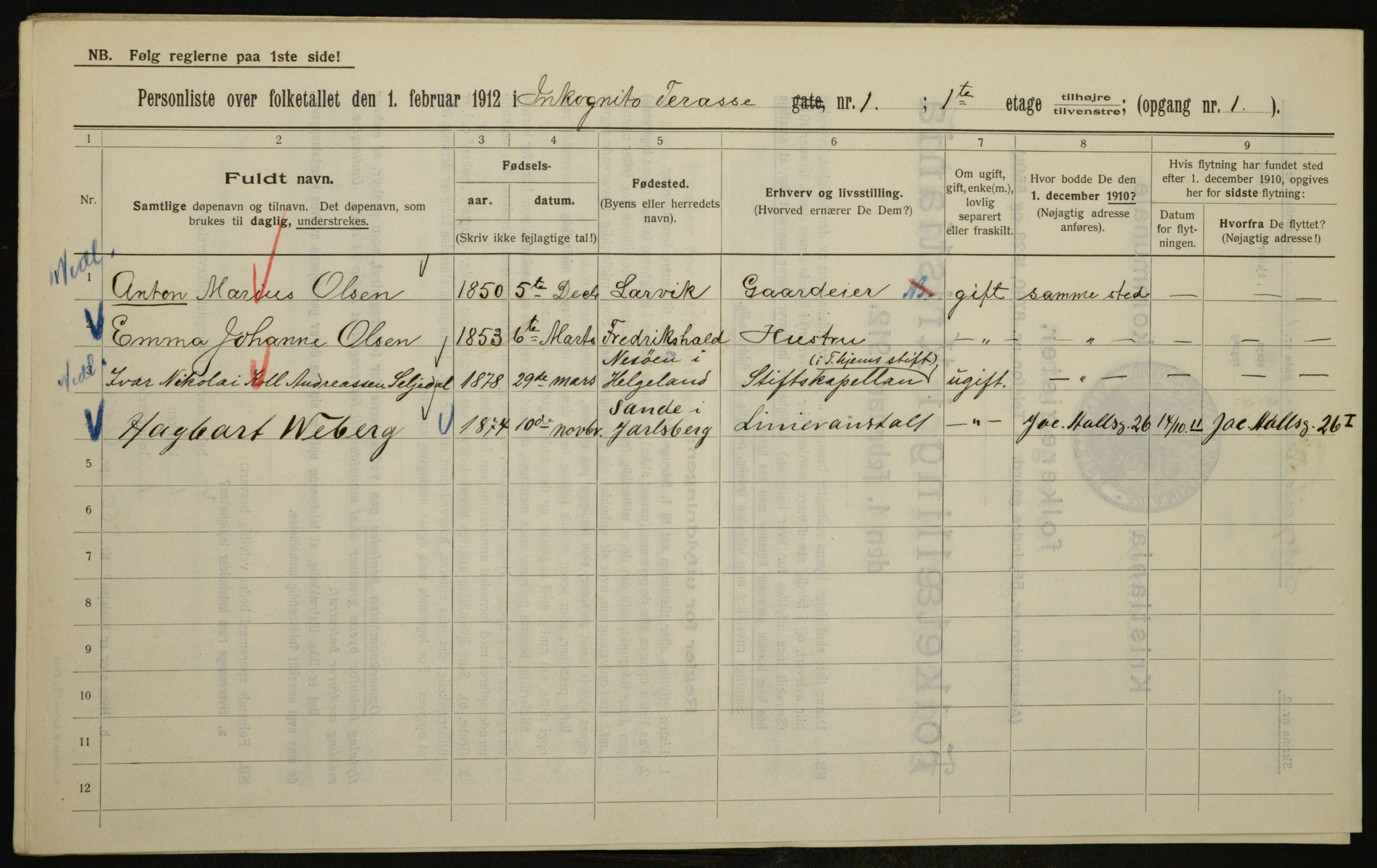 OBA, Municipal Census 1912 for Kristiania, 1912, p. 44722