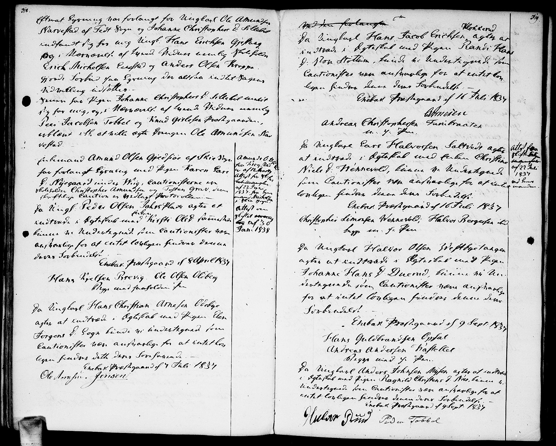Enebakk prestekontor Kirkebøker, AV/SAO-A-10171c/F/Fa/L0004: Parish register (official) no. I 4, 1806-1854, p. 318-319