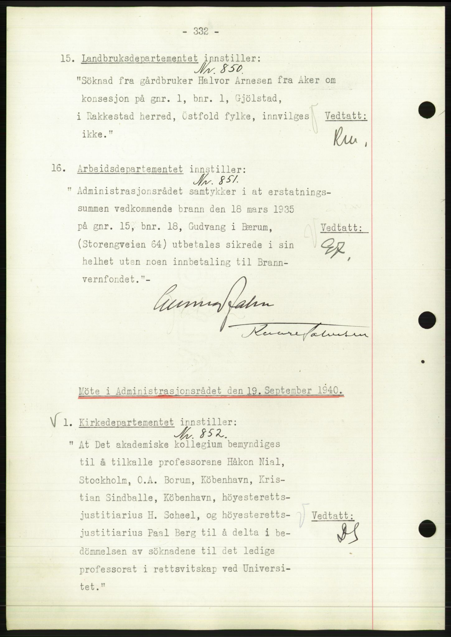 Administrasjonsrådet, AV/RA-S-1004/A/L0002: Vedtaksprotokoll 16/4-25/9, 1940, p. 336