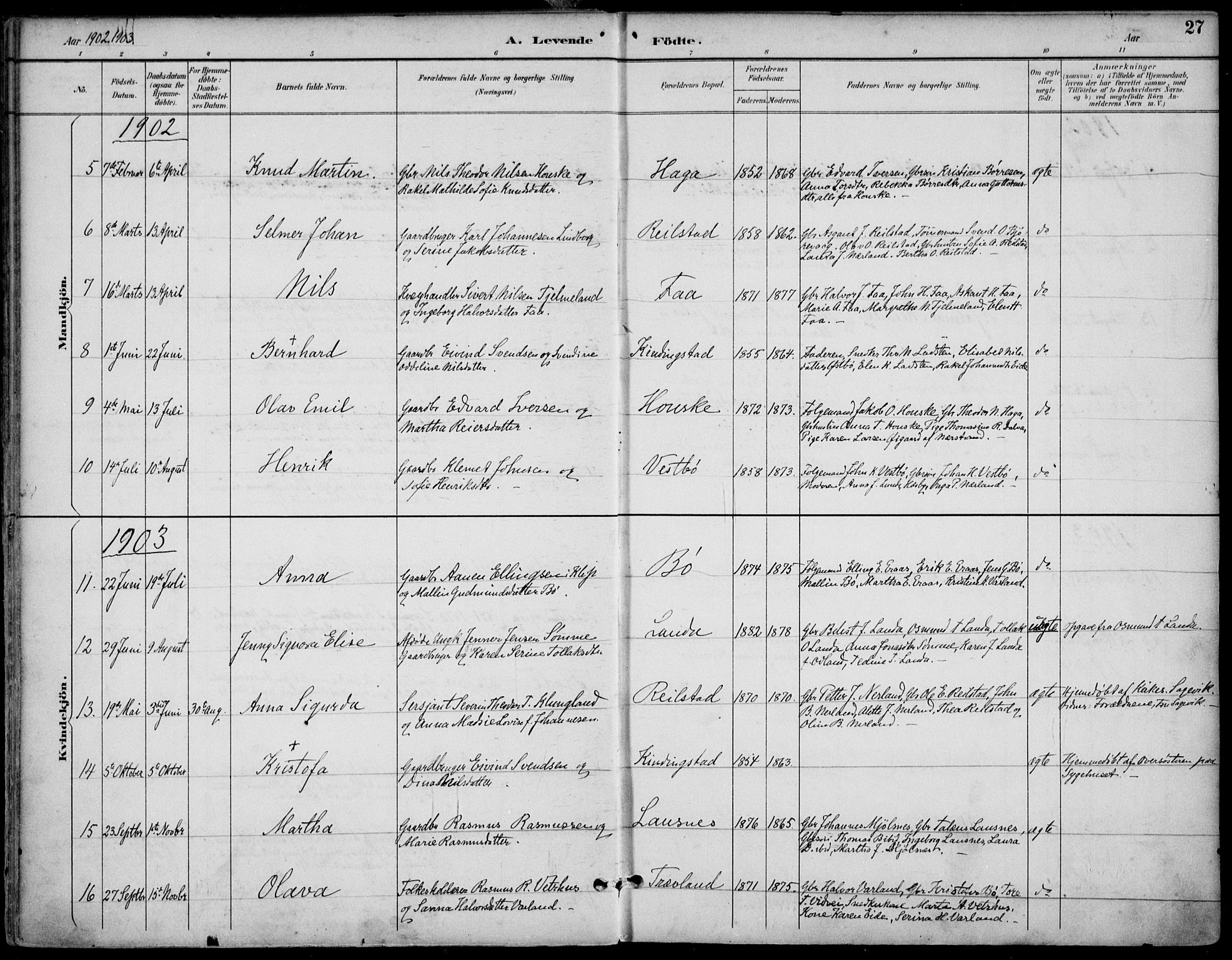 Finnøy sokneprestkontor, SAST/A-101825/H/Ha/Haa/L0011: Parish register (official) no. A 11, 1891-1910, p. 27