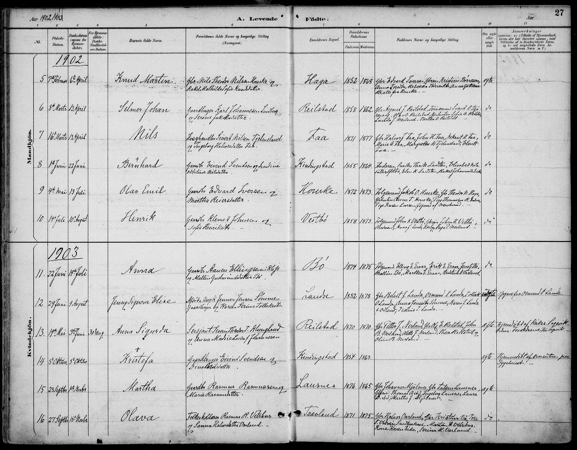 Finnøy sokneprestkontor, AV/SAST-A-101825/H/Ha/Haa/L0011: Parish register (official) no. A 11, 1891-1910, p. 27