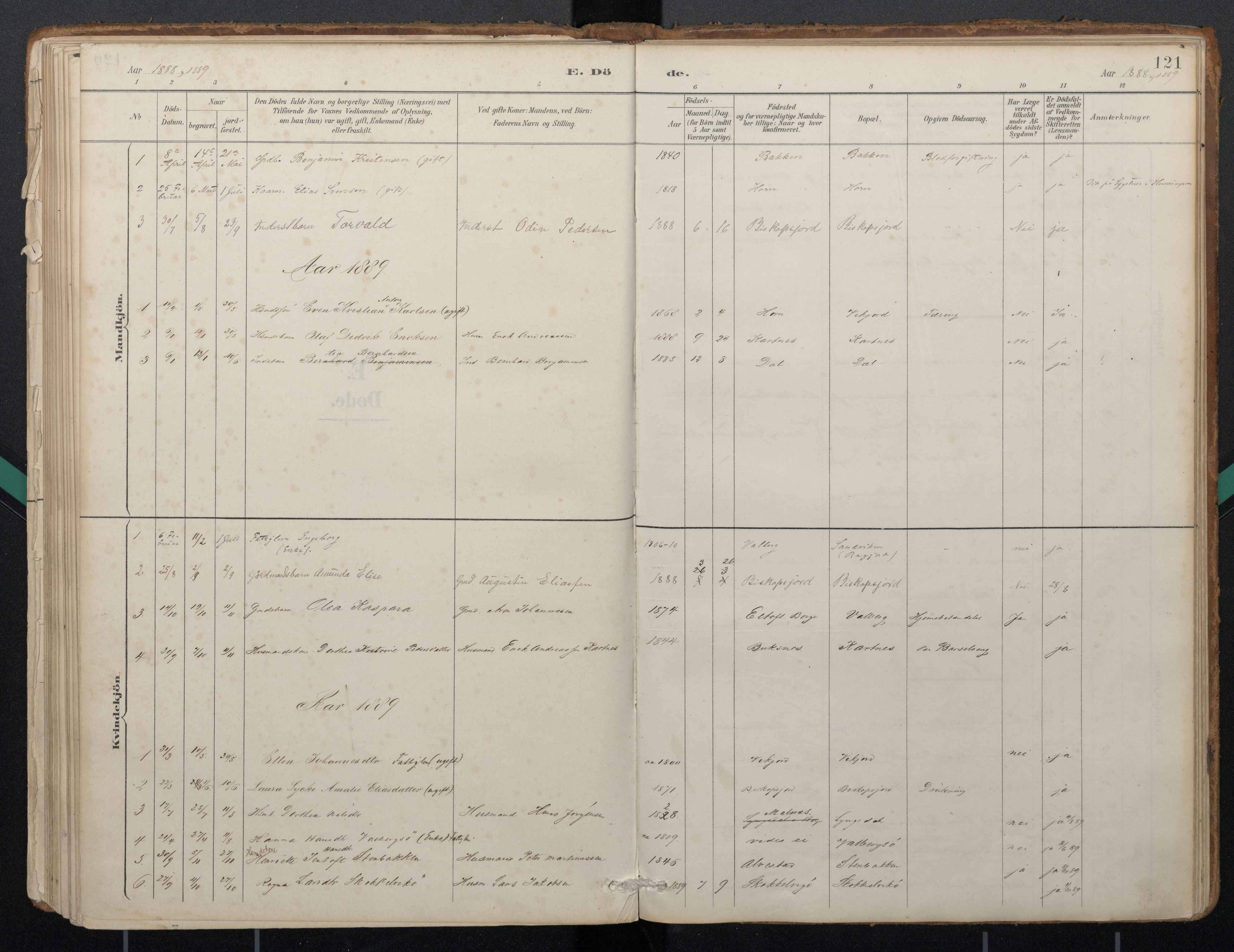 Ministerialprotokoller, klokkerbøker og fødselsregistre - Nordland, AV/SAT-A-1459/884/L1193: Parish register (official) no. 884A01, 1888-1905, p. 121