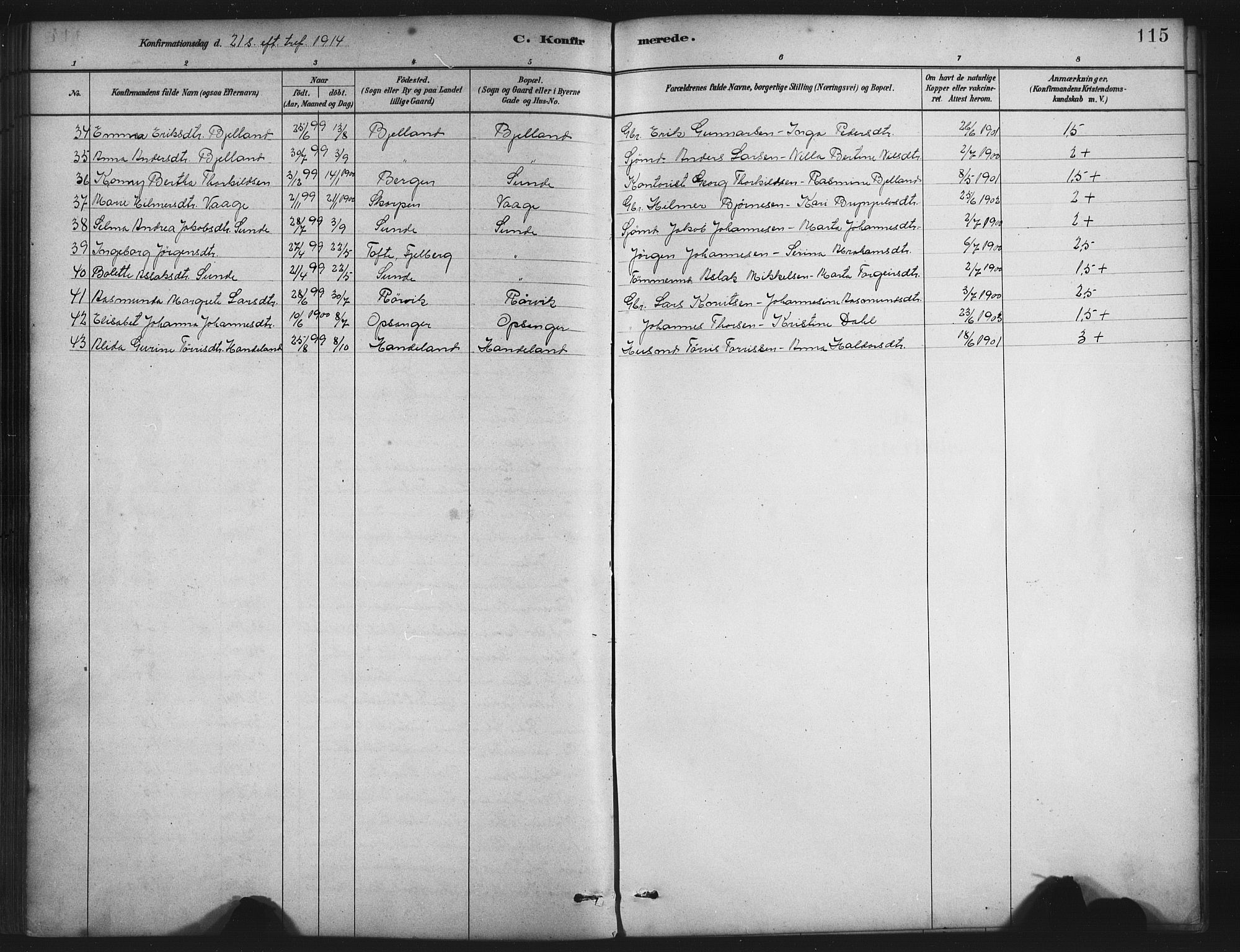 Husnes Sokneprestembete, SAB/A-75901/H/Hab: Parish register (copy) no. A 2, 1881-1917, p. 115