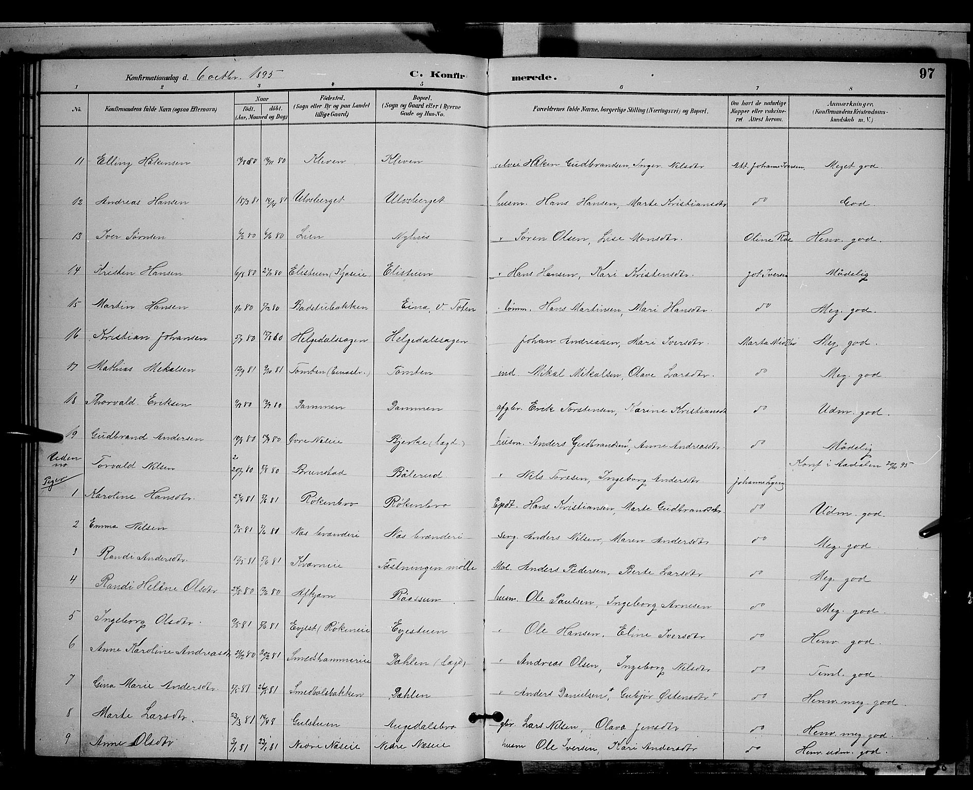 Gran prestekontor, SAH/PREST-112/H/Ha/Hab/L0004: Parish register (copy) no. 4, 1890-1899, p. 97