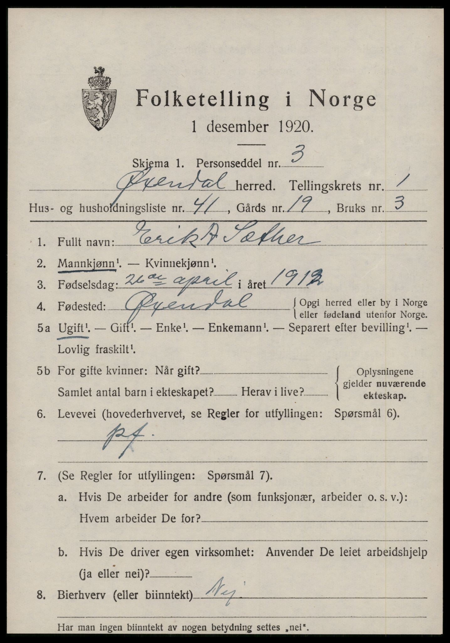 SAT, 1920 census for Øksendal, 1920, p. 617