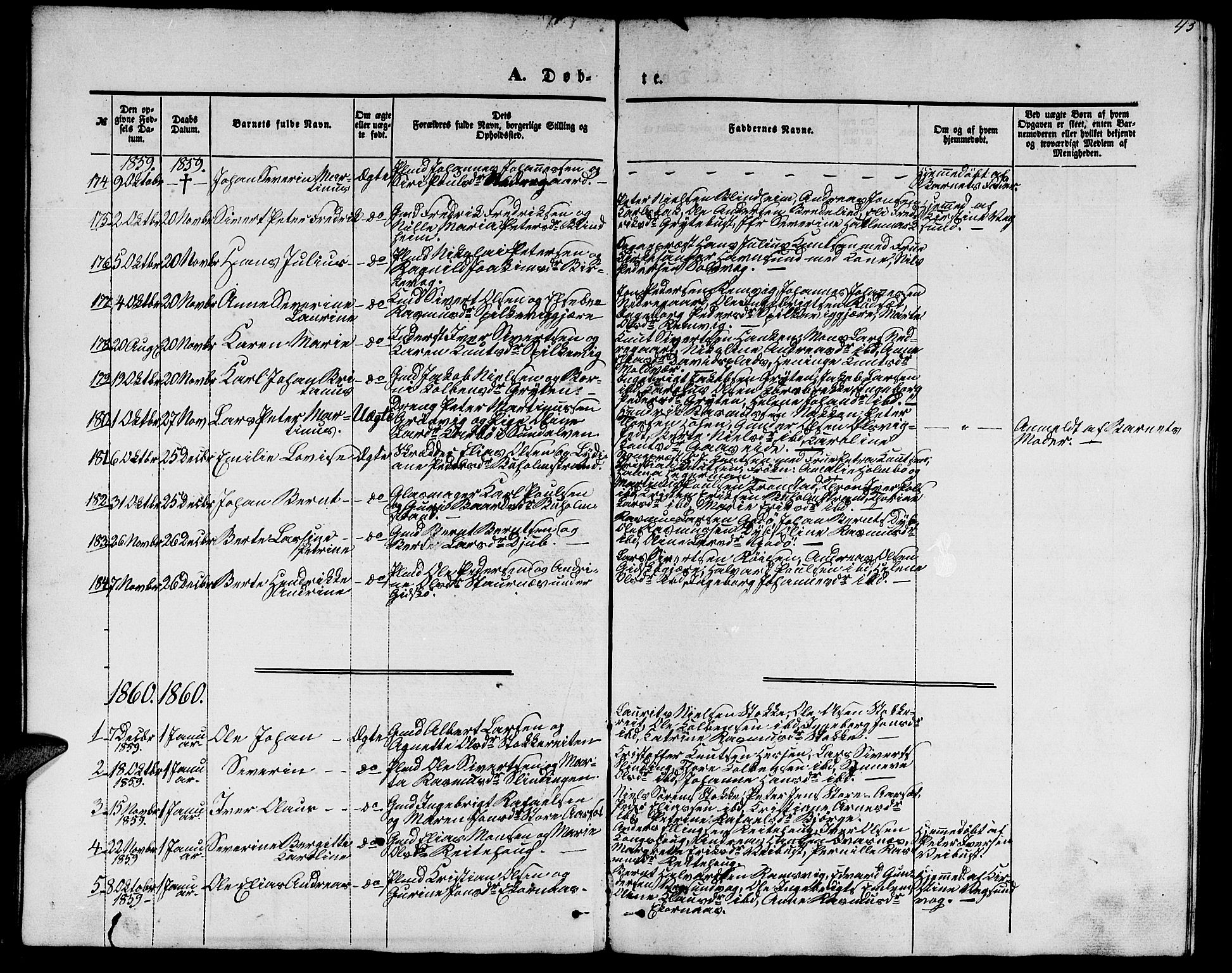 Ministerialprotokoller, klokkerbøker og fødselsregistre - Møre og Romsdal, AV/SAT-A-1454/528/L0427: Parish register (copy) no. 528C08, 1855-1864, p. 43