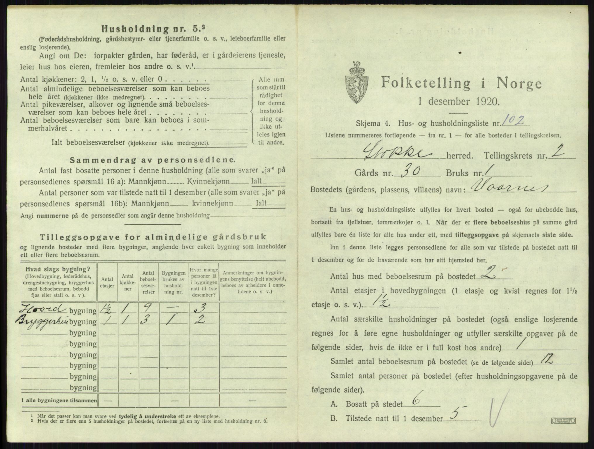 SAKO, 1920 census for Stokke, 1920, p. 470