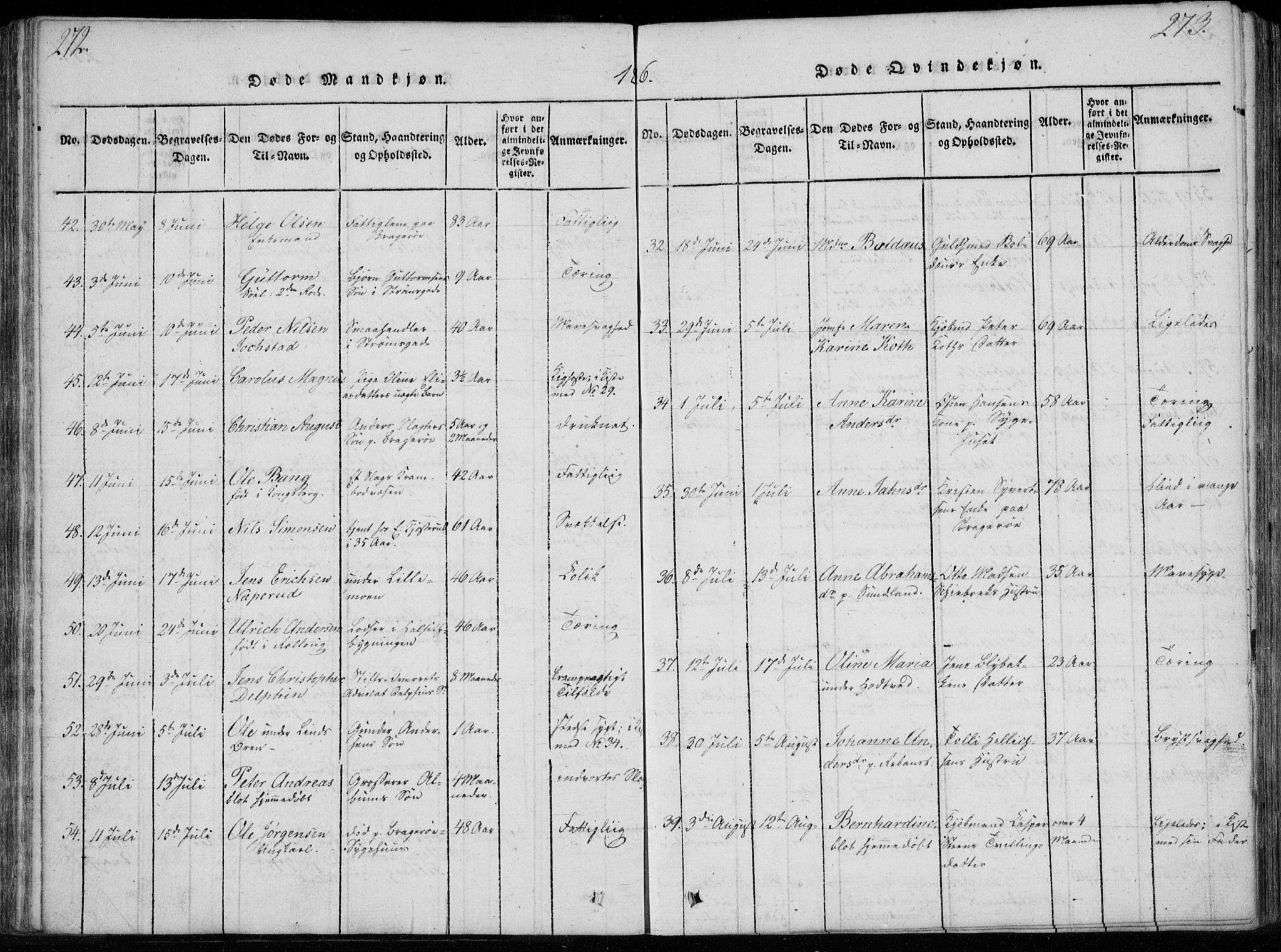 Bragernes kirkebøker, AV/SAKO-A-6/F/Fa/L0007: Parish register (official) no. I 7, 1815-1829, p. 272-273