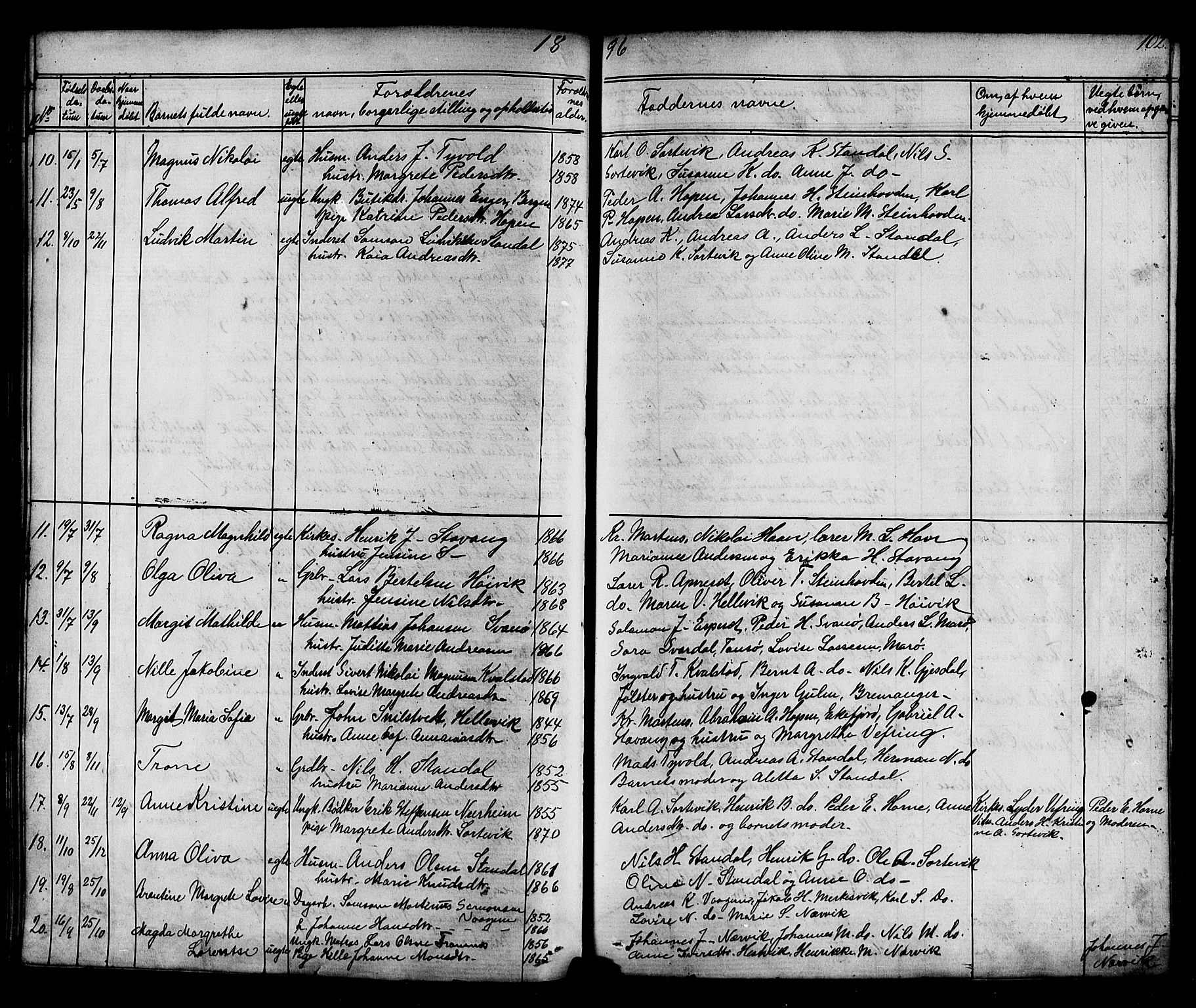 Kinn sokneprestembete, AV/SAB-A-80801/H/Hab/Habc/L0002: Parish register (copy) no. C 2, 1869-1918, p. 102