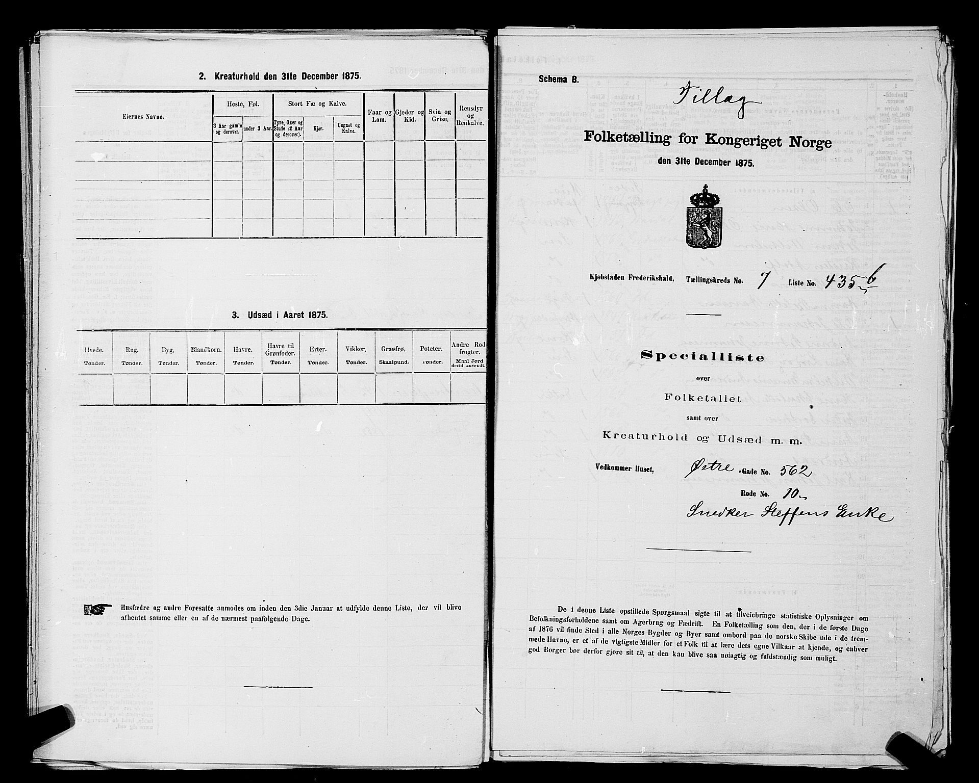 RA, 1875 census for 0101P Fredrikshald, 1875, p. 1088