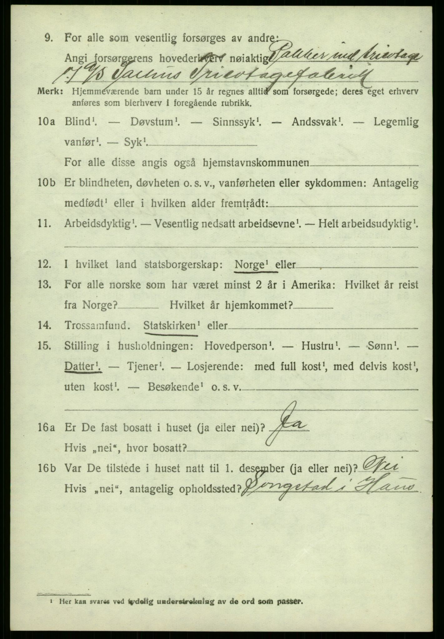 SAB, 1920 census for Åsane, 1920, p. 1192