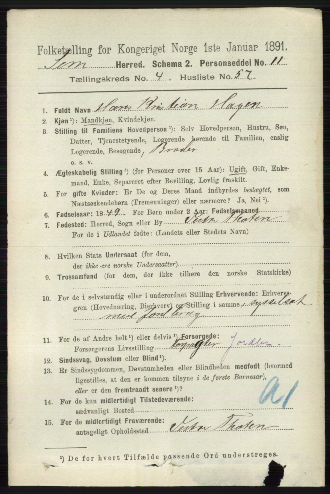 RA, 1891 census for 0721 Sem, 1891, p. 1962