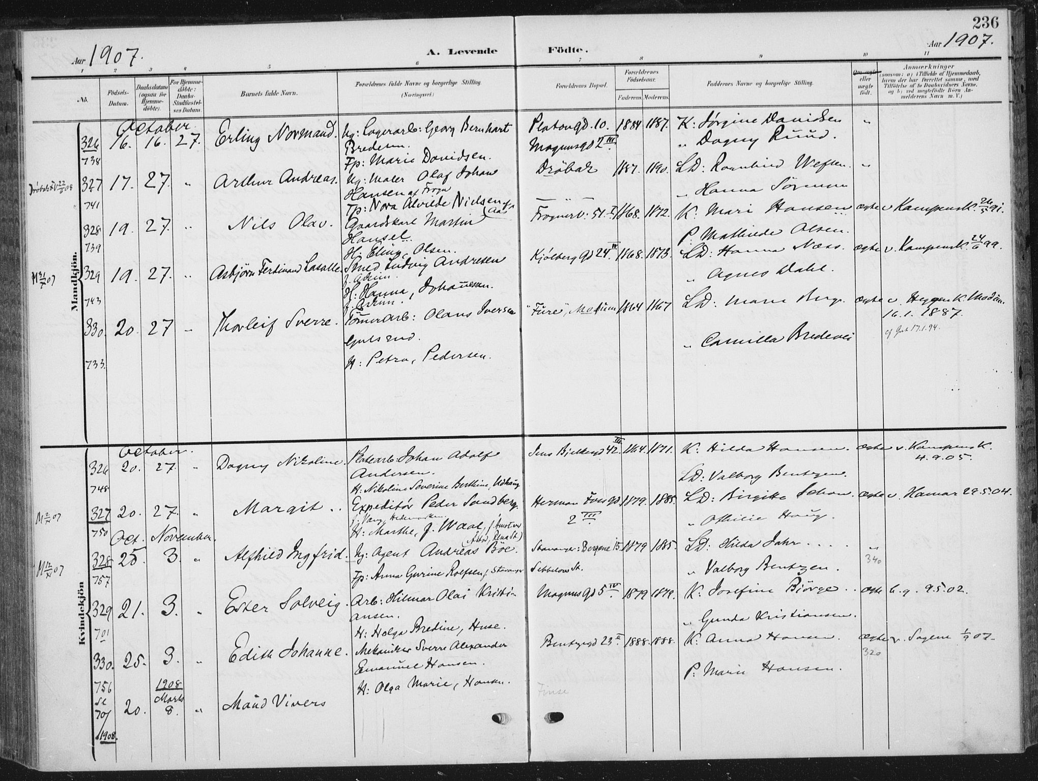 Rikshospitalet prestekontor Kirkebøker, SAO/A-10309b/F/L0013: Parish register (official) no. 13, 1905-1908, p. 236