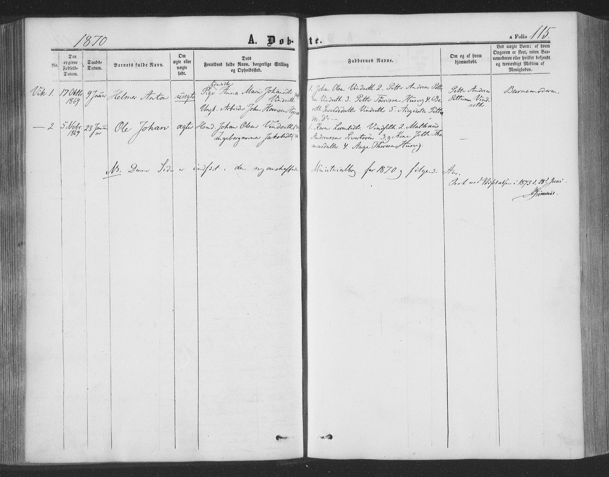 Ministerialprotokoller, klokkerbøker og fødselsregistre - Nord-Trøndelag, AV/SAT-A-1458/773/L0615: Parish register (official) no. 773A06, 1857-1870, p. 115