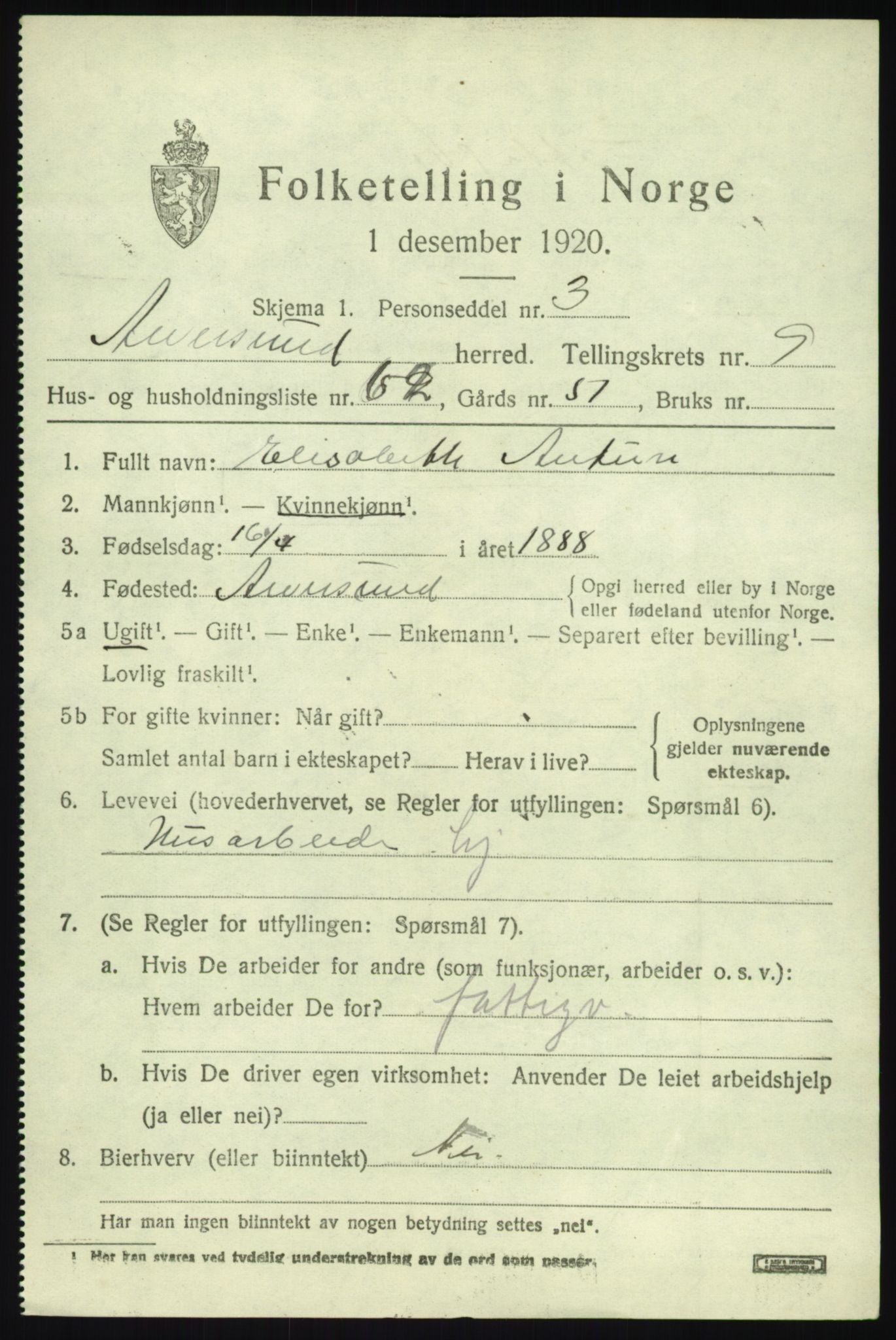 SAB, 1920 census for Alversund, 1920, p. 6228