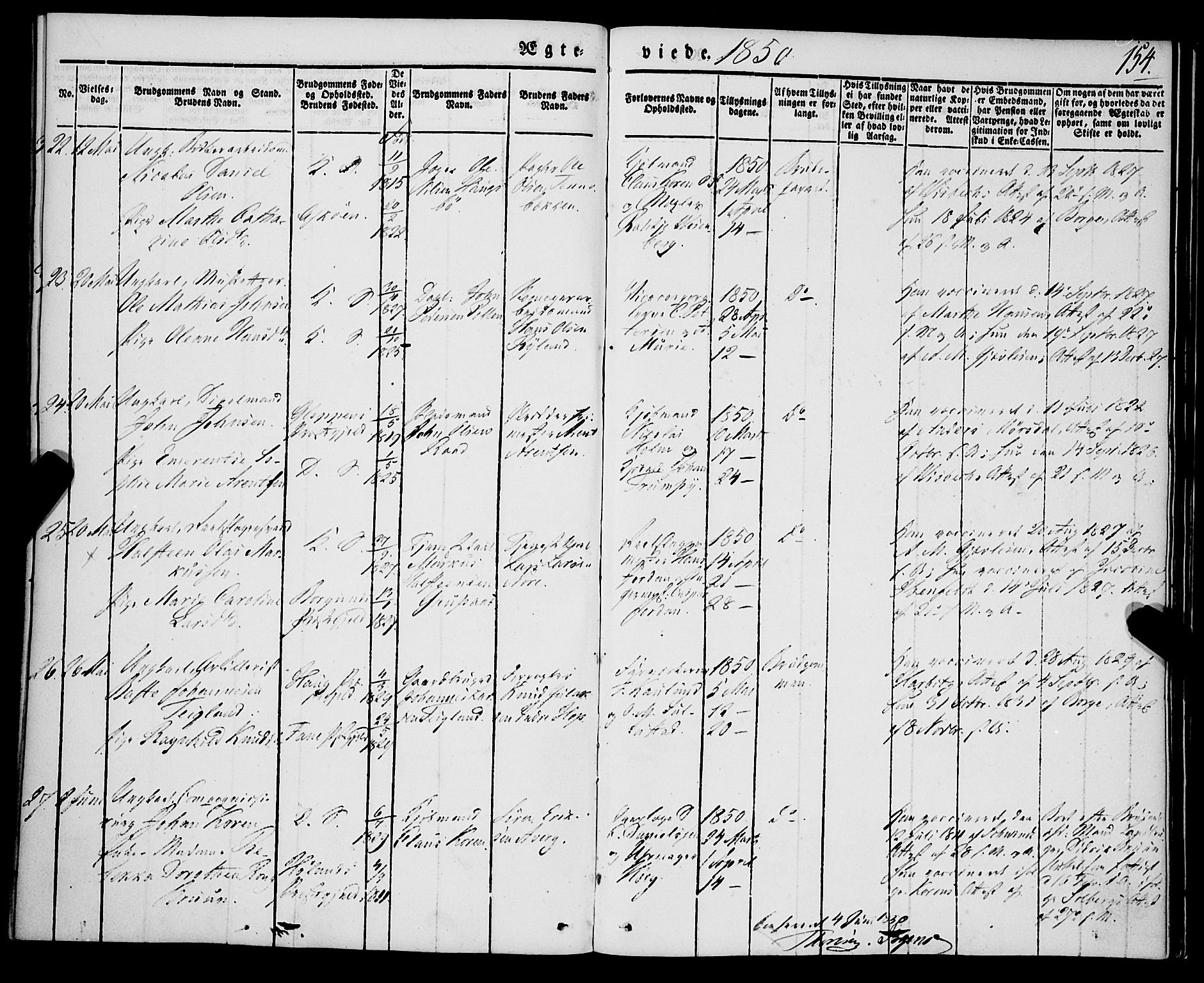 Korskirken sokneprestembete, AV/SAB-A-76101/H/Haa/L0034: Parish register (official) no. D 1, 1832-1852, p. 154