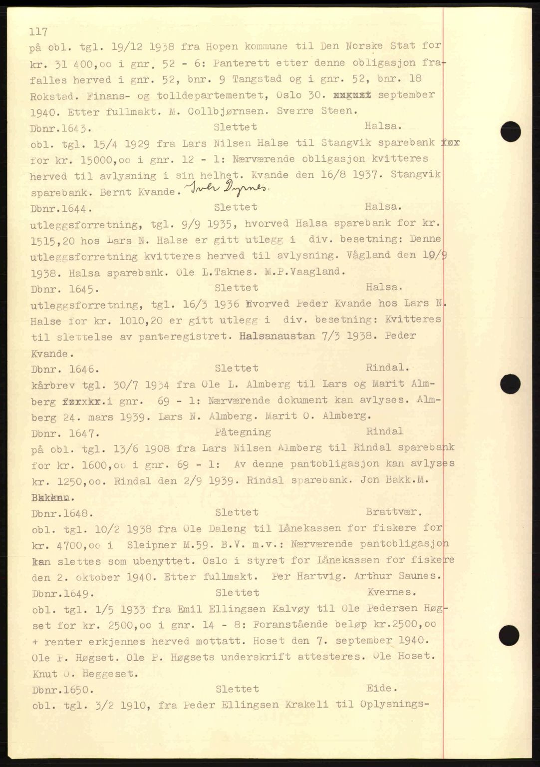 Nordmøre sorenskriveri, AV/SAT-A-4132/1/2/2Ca: Mortgage book no. C81, 1940-1945, Diary no: : 1622/1940