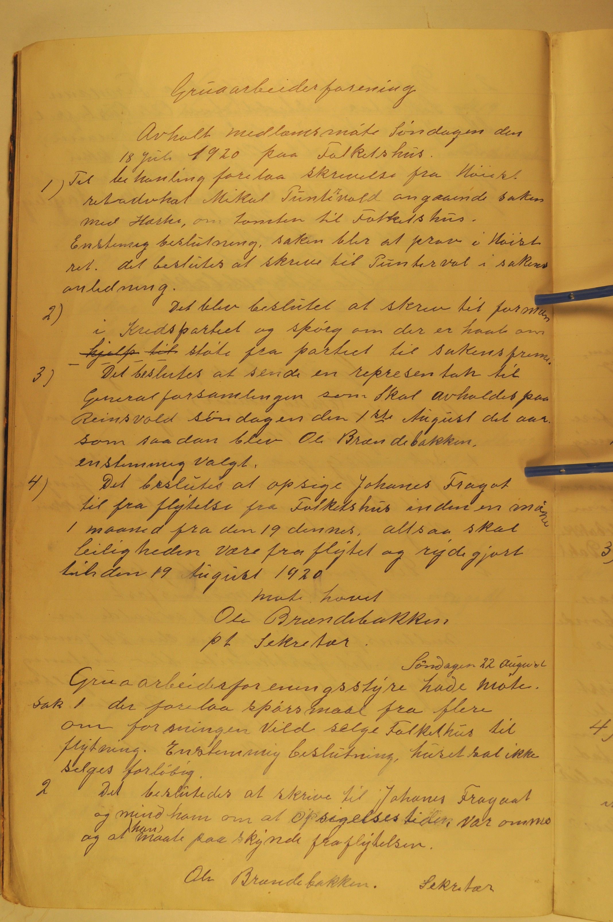 Grua Arbeiderlag, OARM/H-A-00261/A/L0001/0001: Forhandlingsprotokoller / Forhandlingsprotokoll Grua Arbeiderforening, 1918-1939