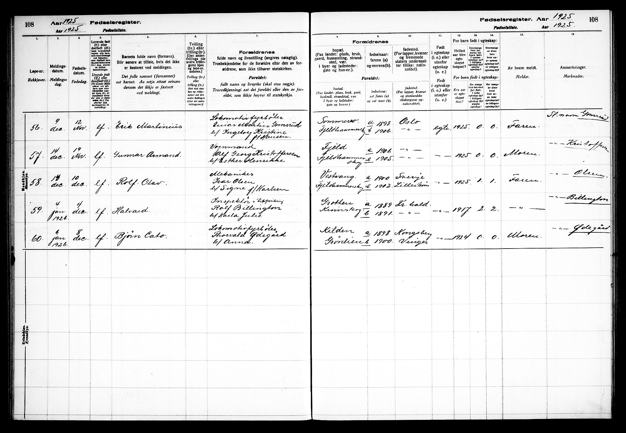 Skedsmo prestekontor Kirkebøker, SAO/A-10033a/J/Jb/L0001: Birth register no. II 1, 1916-1932, p. 108