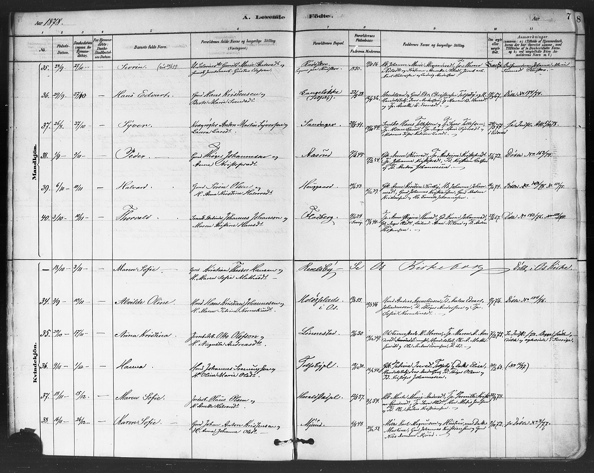 Rakkestad prestekontor Kirkebøker, AV/SAO-A-2008/F/Fa/L0012: Parish register (official) no. I 12, 1878-1893, p. 7