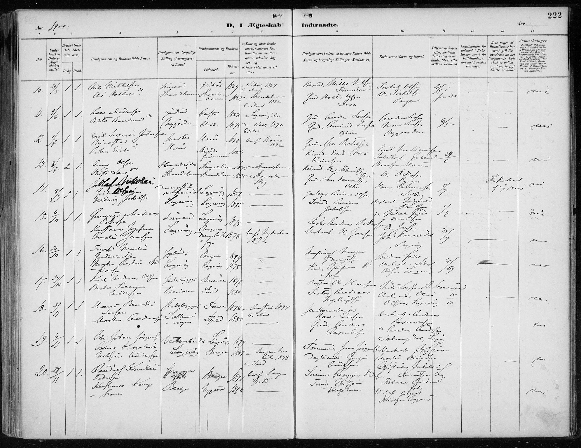 Askøy Sokneprestembete, AV/SAB-A-74101/H/Ha/Haa/Haae/L0003: Parish register (official) no. E 3, 1891-1903, p. 222