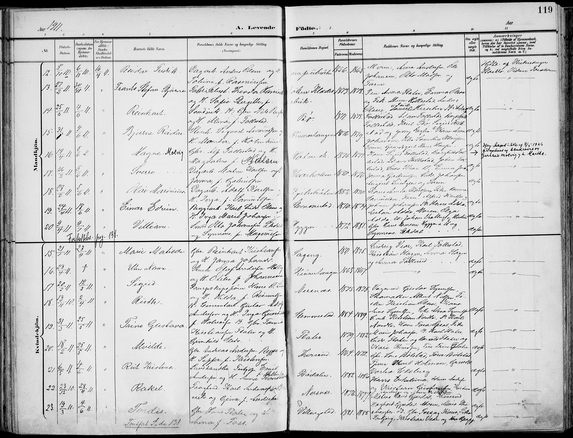 Røyken kirkebøker, AV/SAKO-A-241/F/Fa/L0009: Parish register (official) no. 9, 1898-1911, p. 119