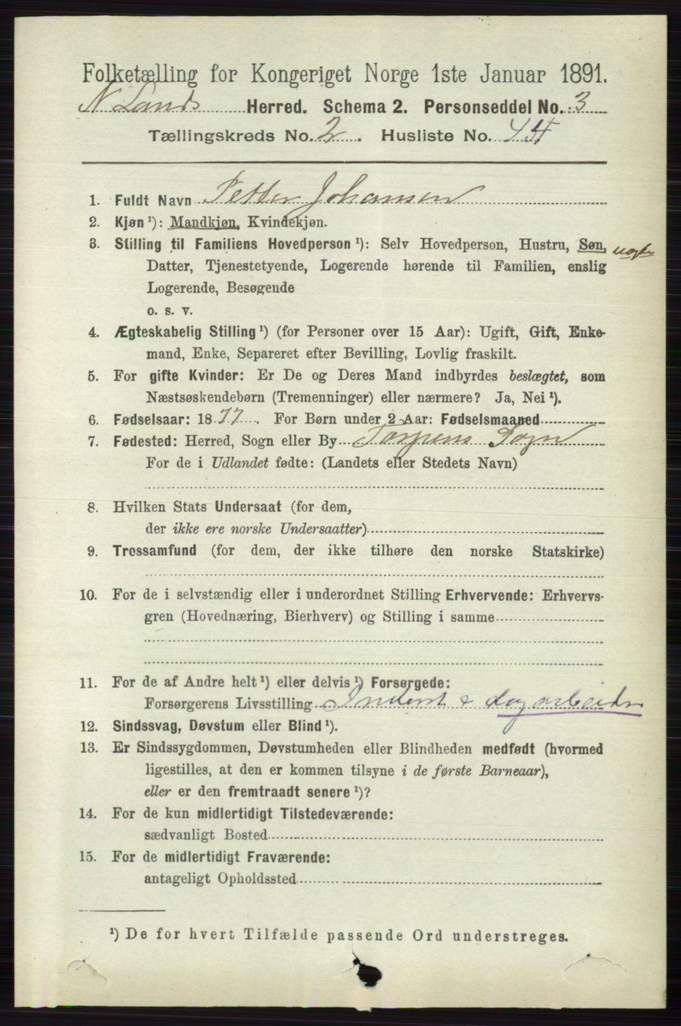 RA, 1891 census for 0538 Nordre Land, 1891, p. 866