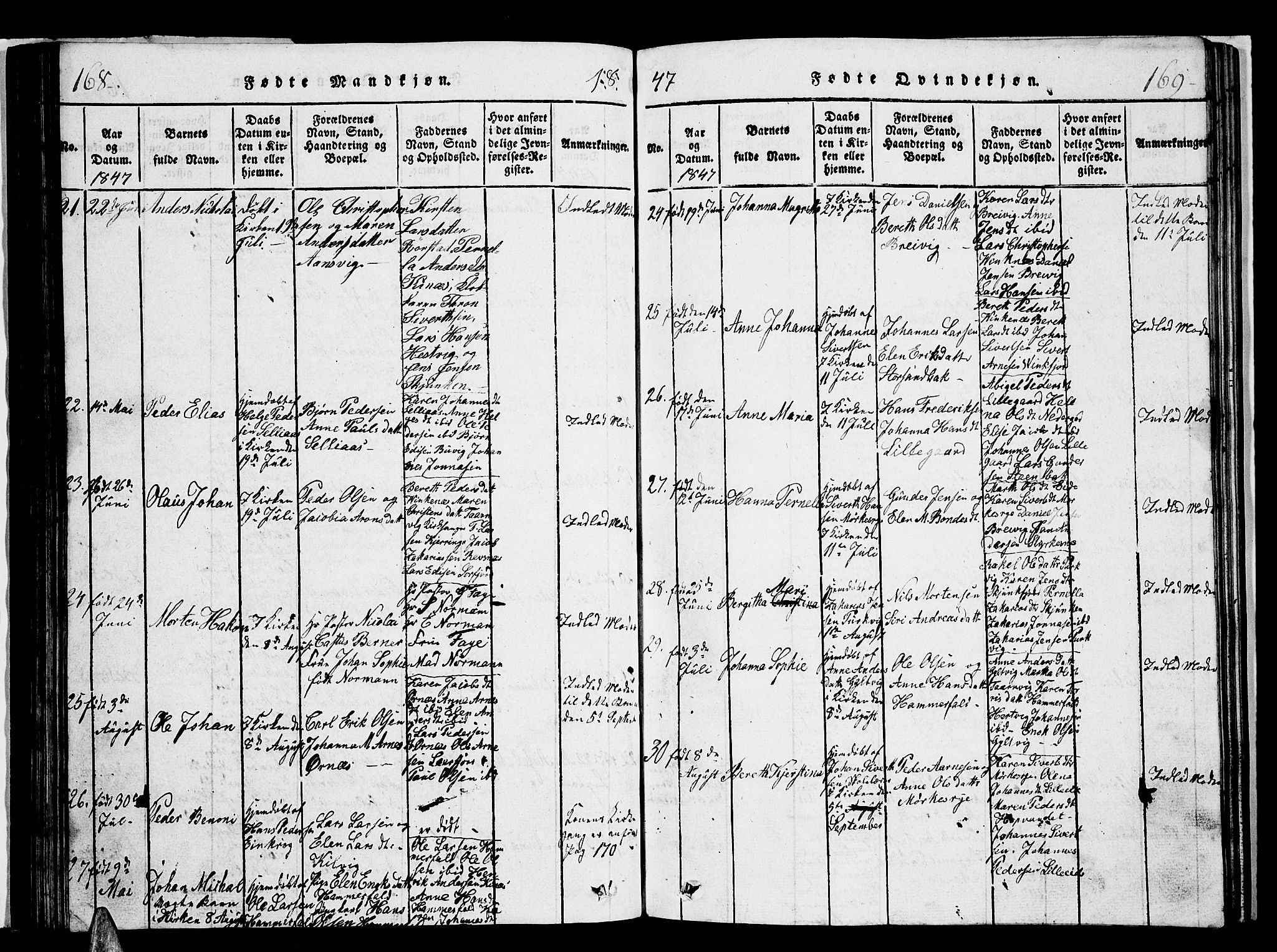 Ministerialprotokoller, klokkerbøker og fødselsregistre - Nordland, AV/SAT-A-1459/853/L0773: Parish register (copy) no. 853C01, 1821-1859, p. 168-169