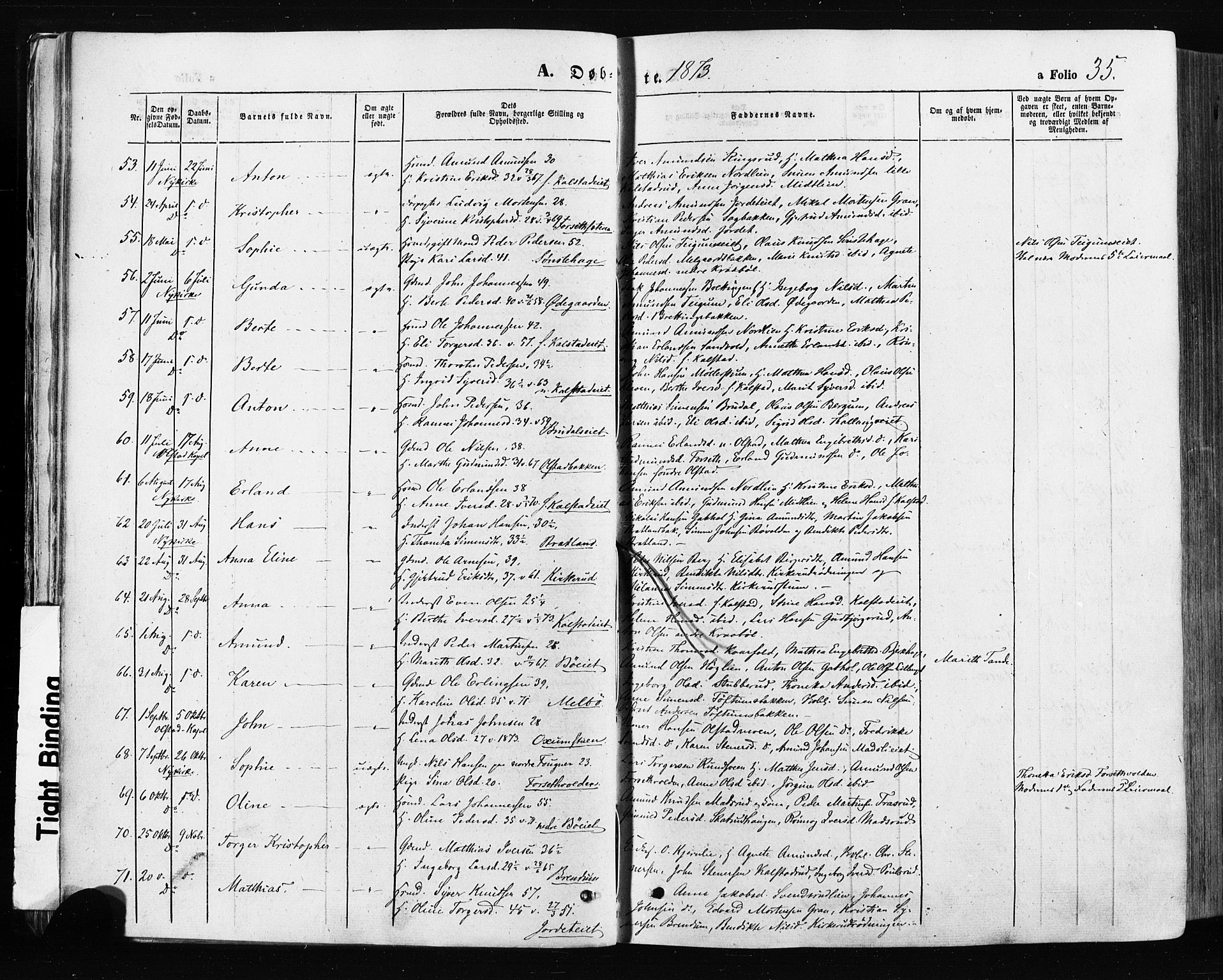 Gausdal prestekontor, SAH/PREST-090/H/Ha/Haa/L0010: Parish register (official) no. 10, 1867-1886, p. 35