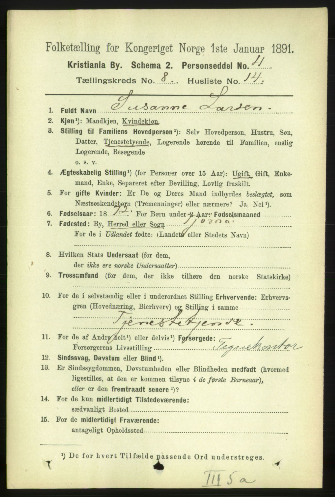 RA, 1891 census for 0301 Kristiania, 1891, p. 3626