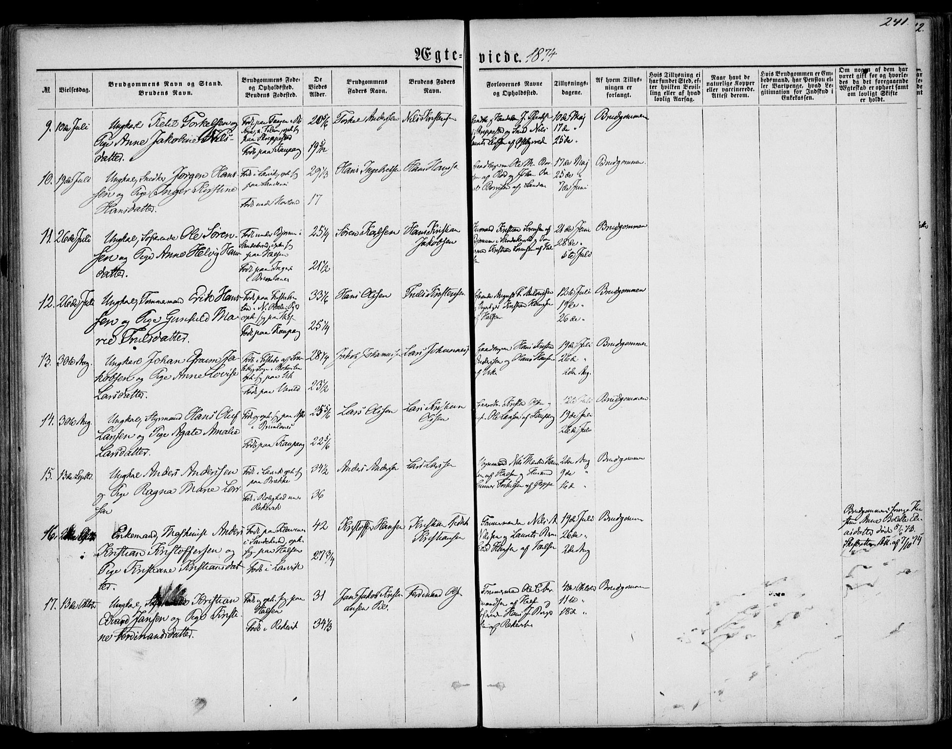 Tjølling kirkebøker, SAKO/A-60/F/Fa/L0007: Parish register (official) no. 7, 1860-1876, p. 241