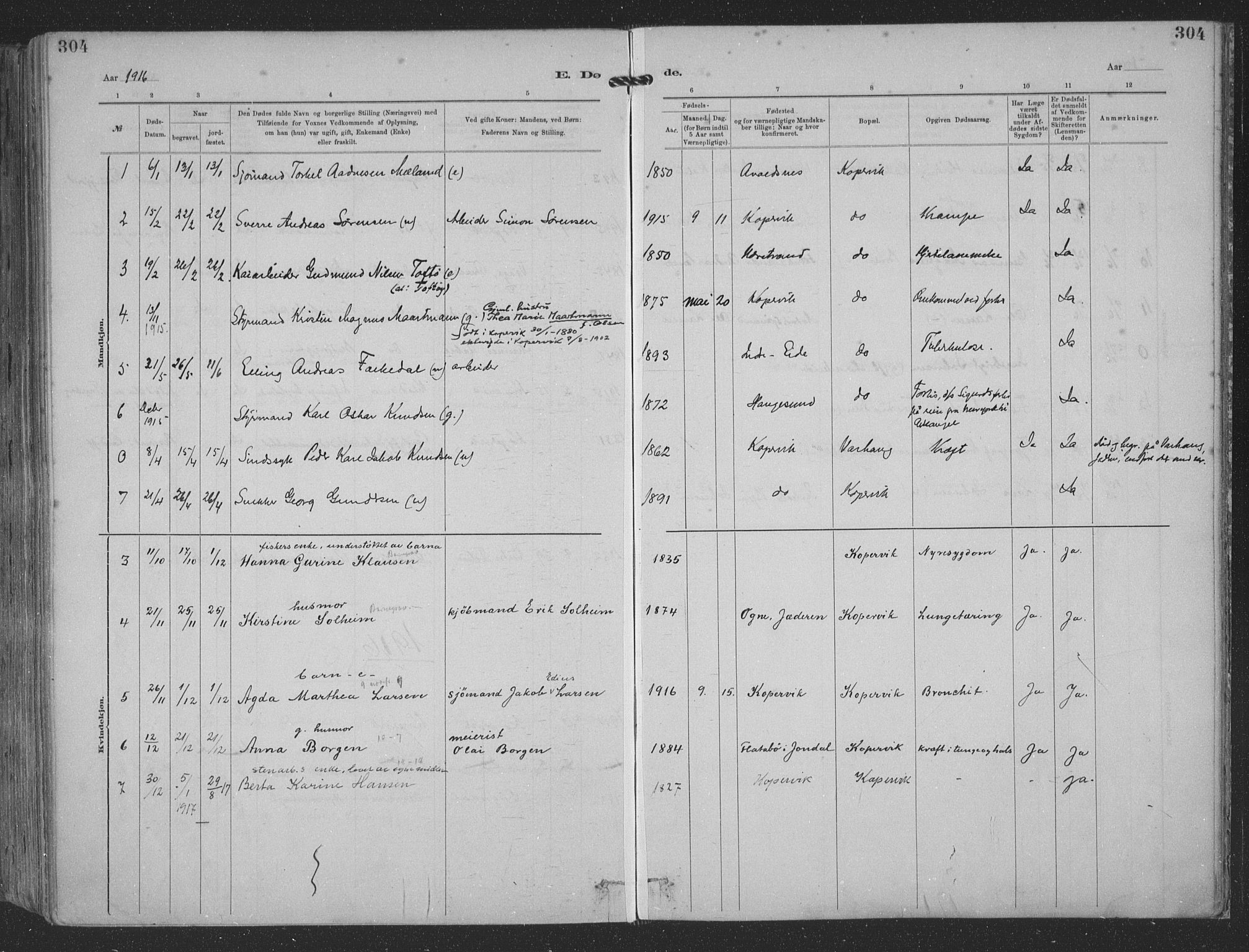 Kopervik sokneprestkontor, SAST/A-101850/H/Ha/Haa/L0001: Parish register (official) no. A 1, 1880-1919, p. 304