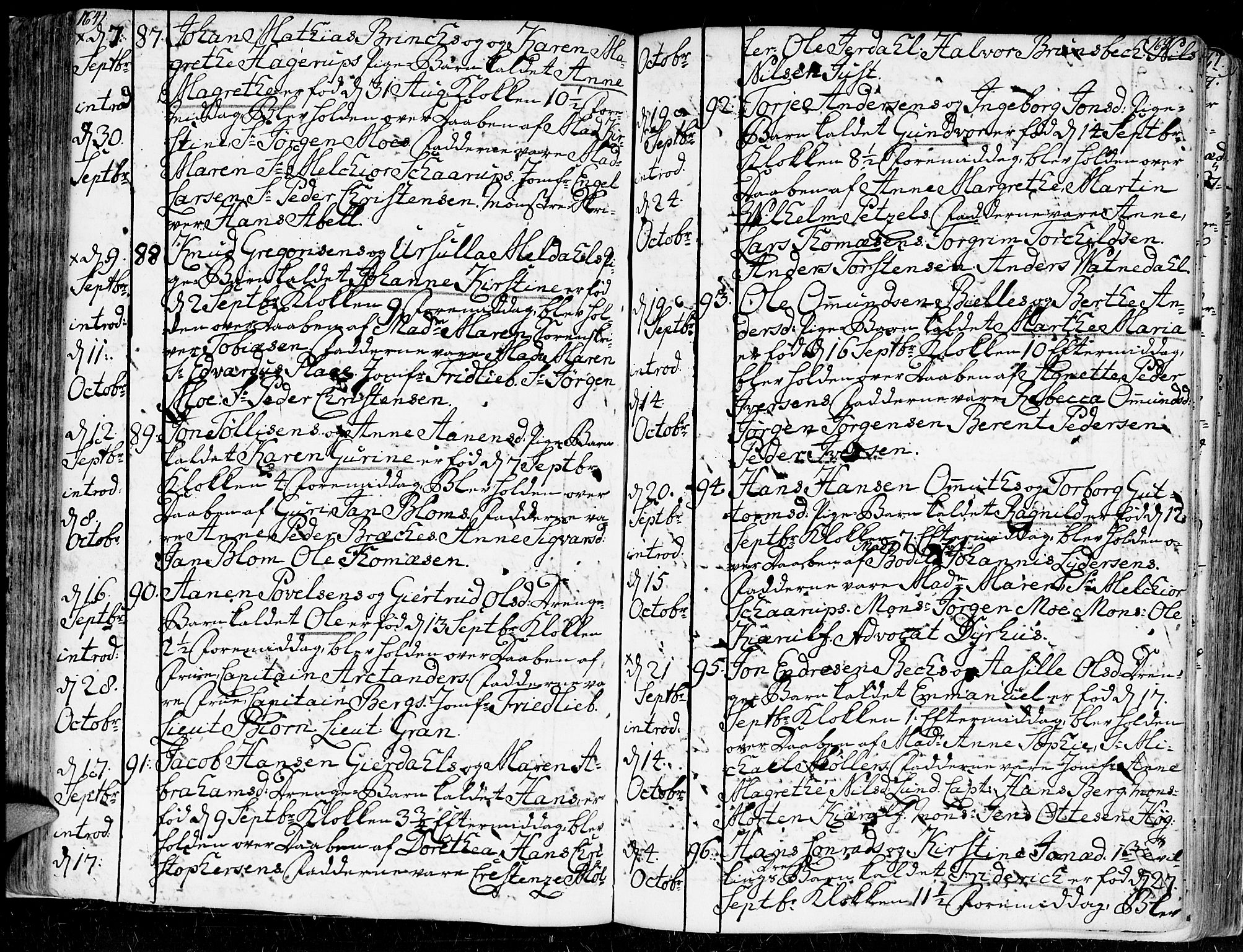Kristiansand domprosti, SAK/1112-0006/F/Fa/L0002: Parish register (official) no. A 2, 1755-1778, p. 164-165