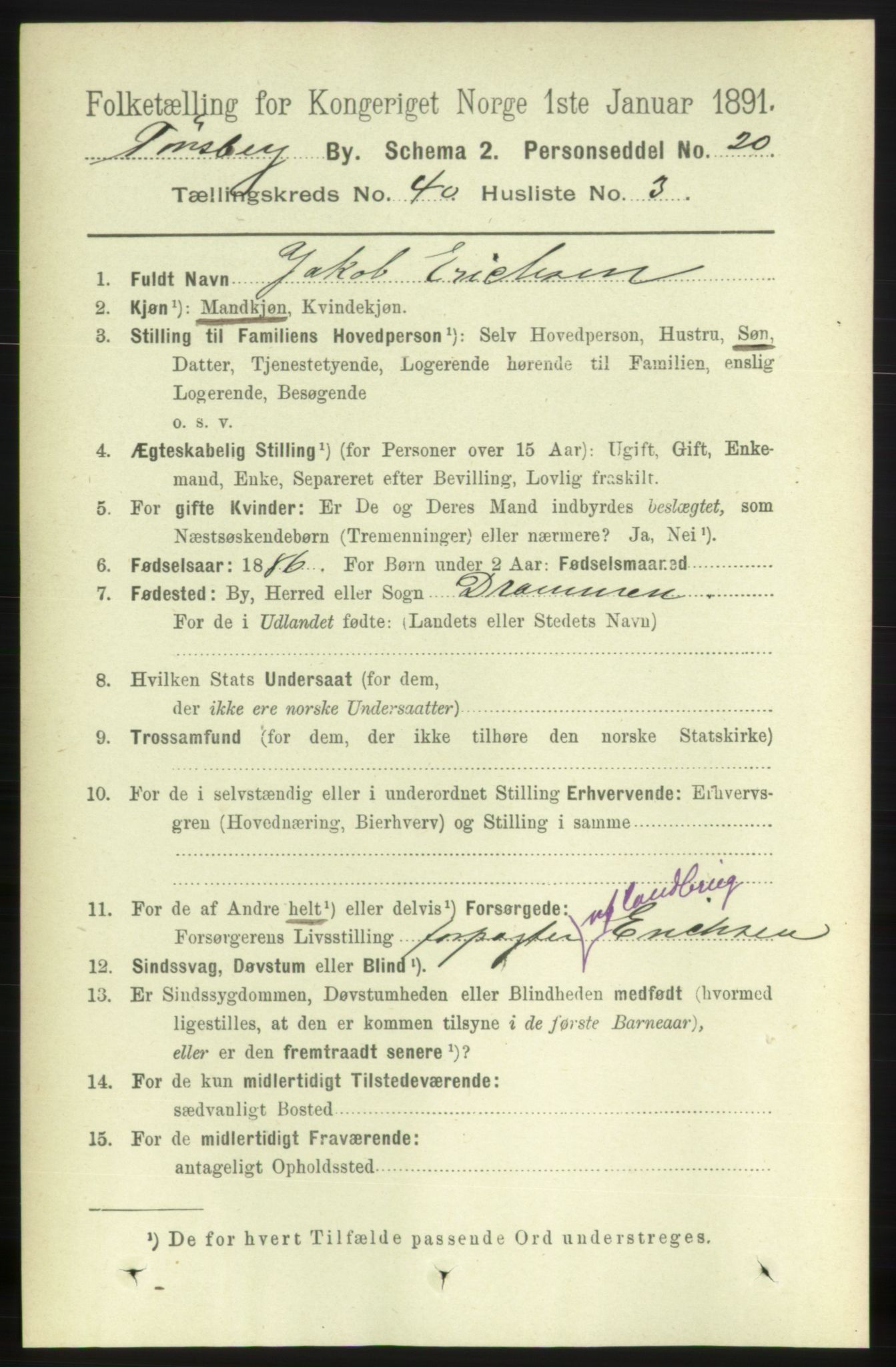 RA, 1891 census for 0705 Tønsberg, 1891, p. 8651