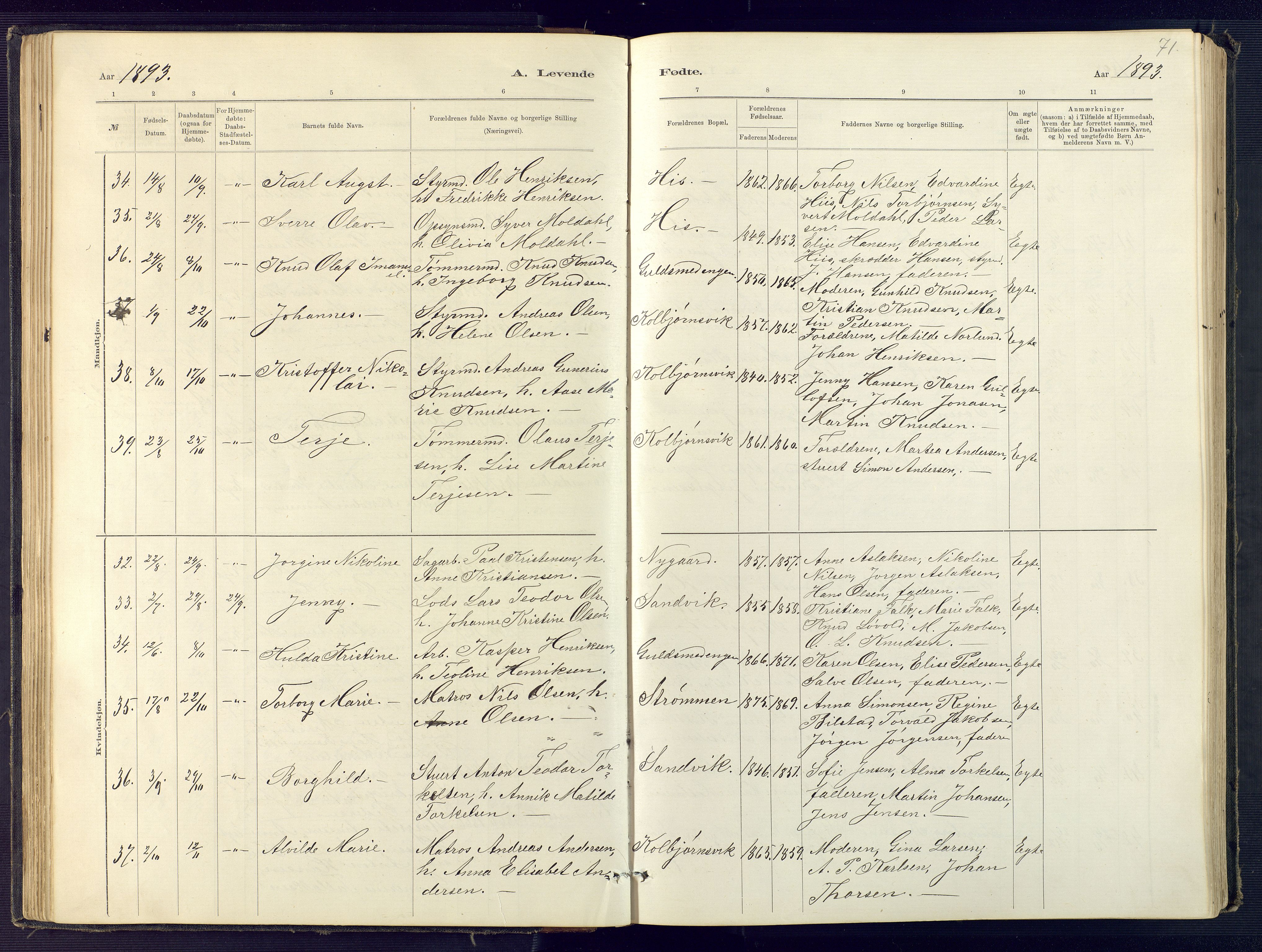 Hisøy sokneprestkontor, SAK/1111-0020/F/Fb/L0003: Parish register (copy) no. B 3, 1885-1905, p. 71