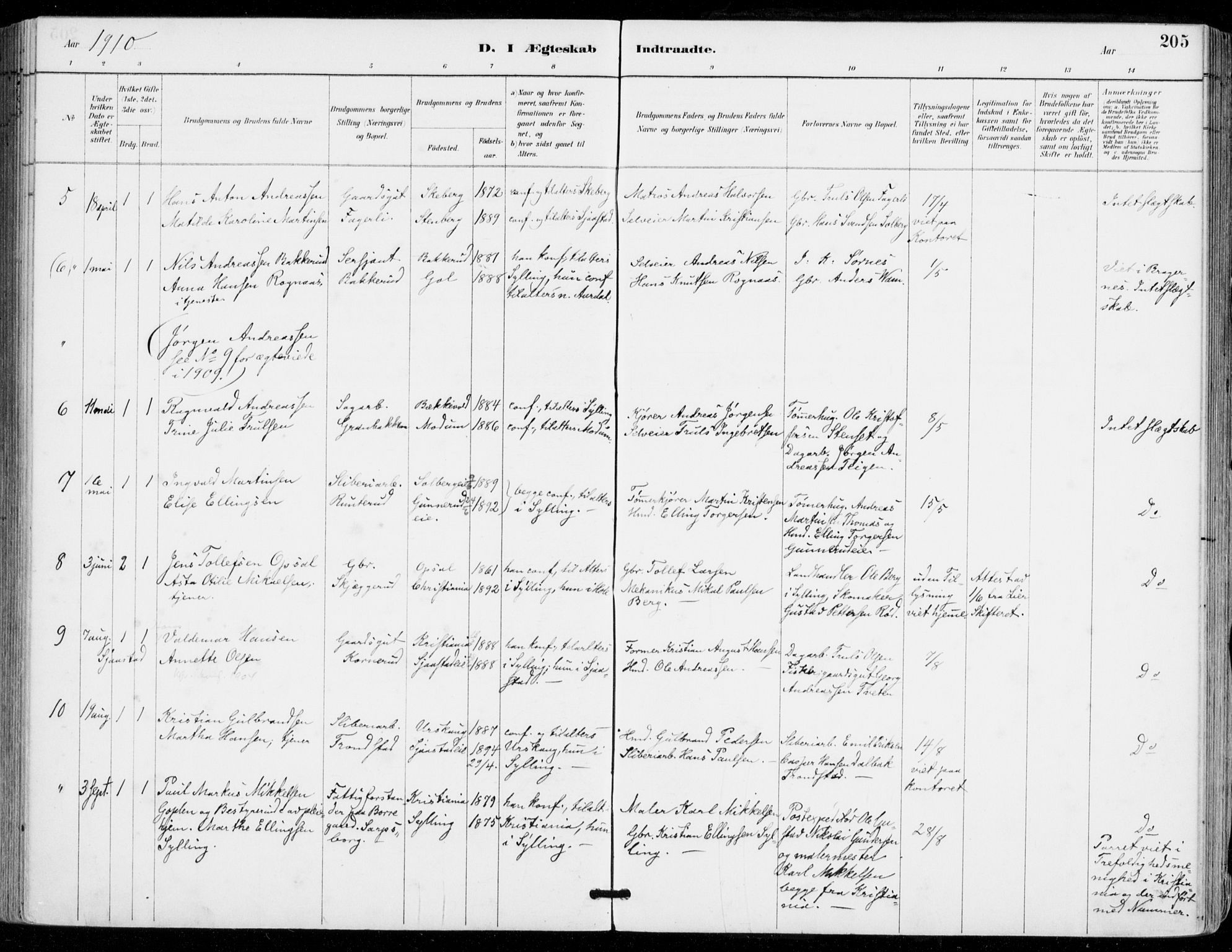 Sylling kirkebøker, AV/SAKO-A-247/F/Fa/L0001: Parish register (official) no. 1, 1883-1910, p. 205