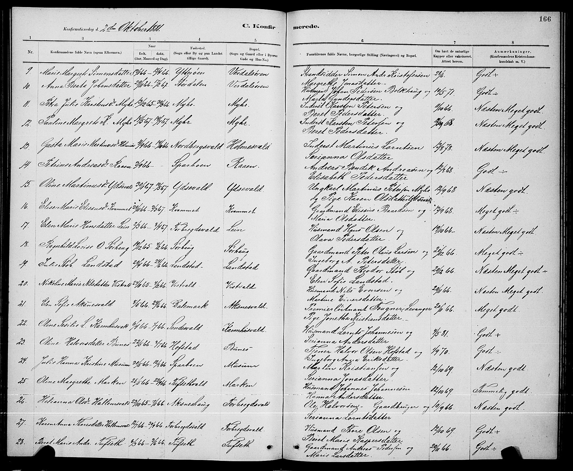 Ministerialprotokoller, klokkerbøker og fødselsregistre - Nord-Trøndelag, AV/SAT-A-1458/723/L0256: Parish register (copy) no. 723C04, 1879-1890, p. 166