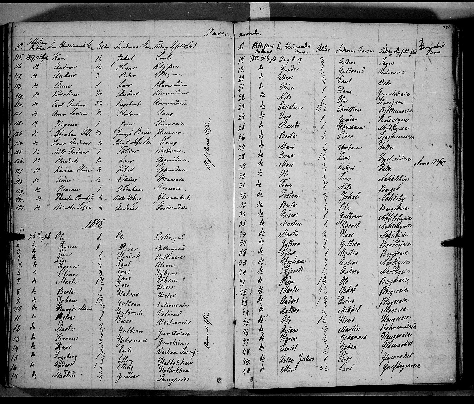 Jevnaker prestekontor, SAH/PREST-116/H/Ha/Haa/L0006: Parish register (official) no. 6, 1837-1857, p. 341