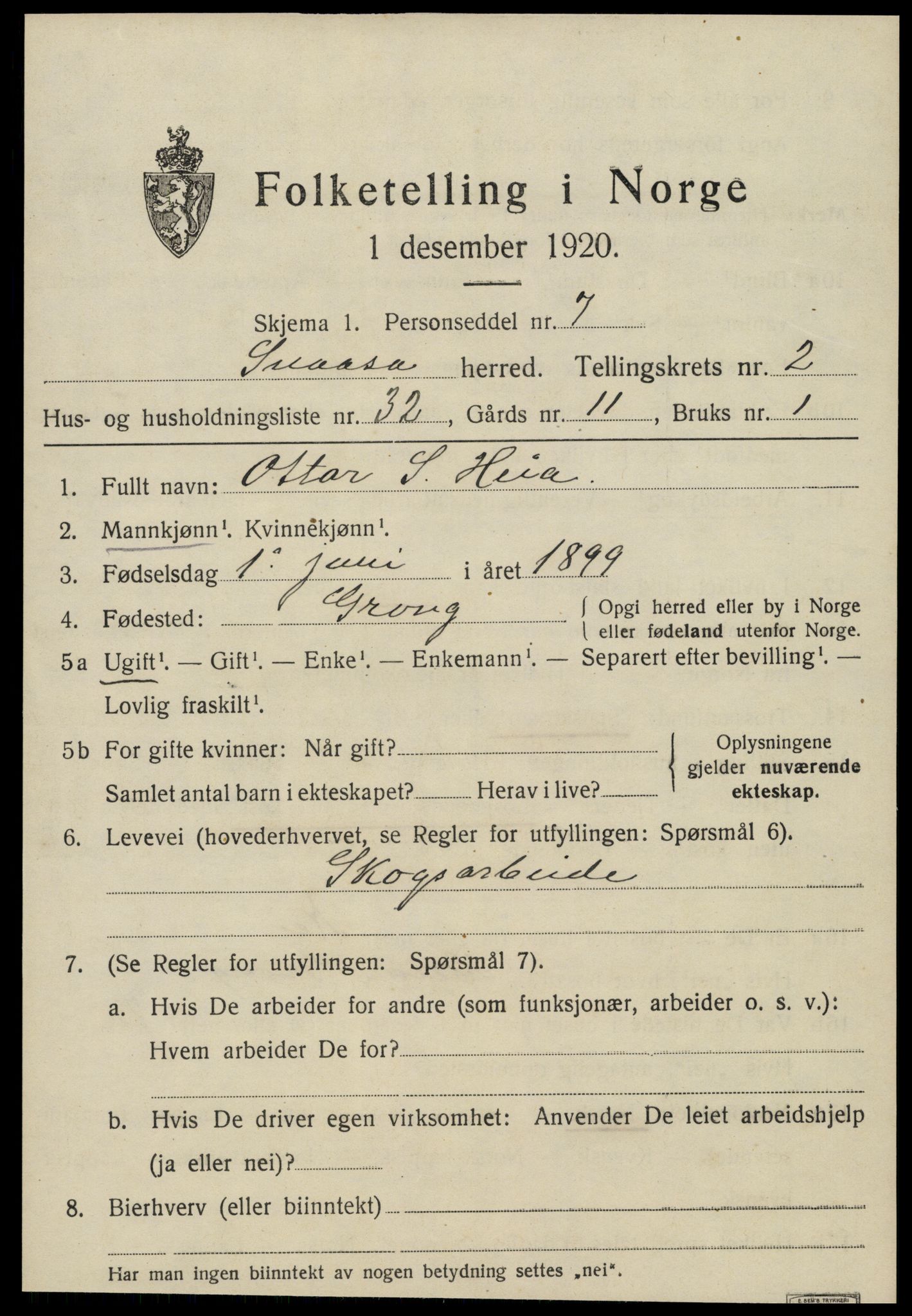 SAT, 1920 census for Snåsa, 1920, p. 1520