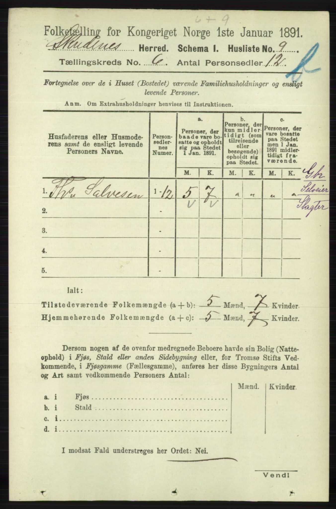 RA, 1891 census for 1150 Skudenes, 1891, p. 5567