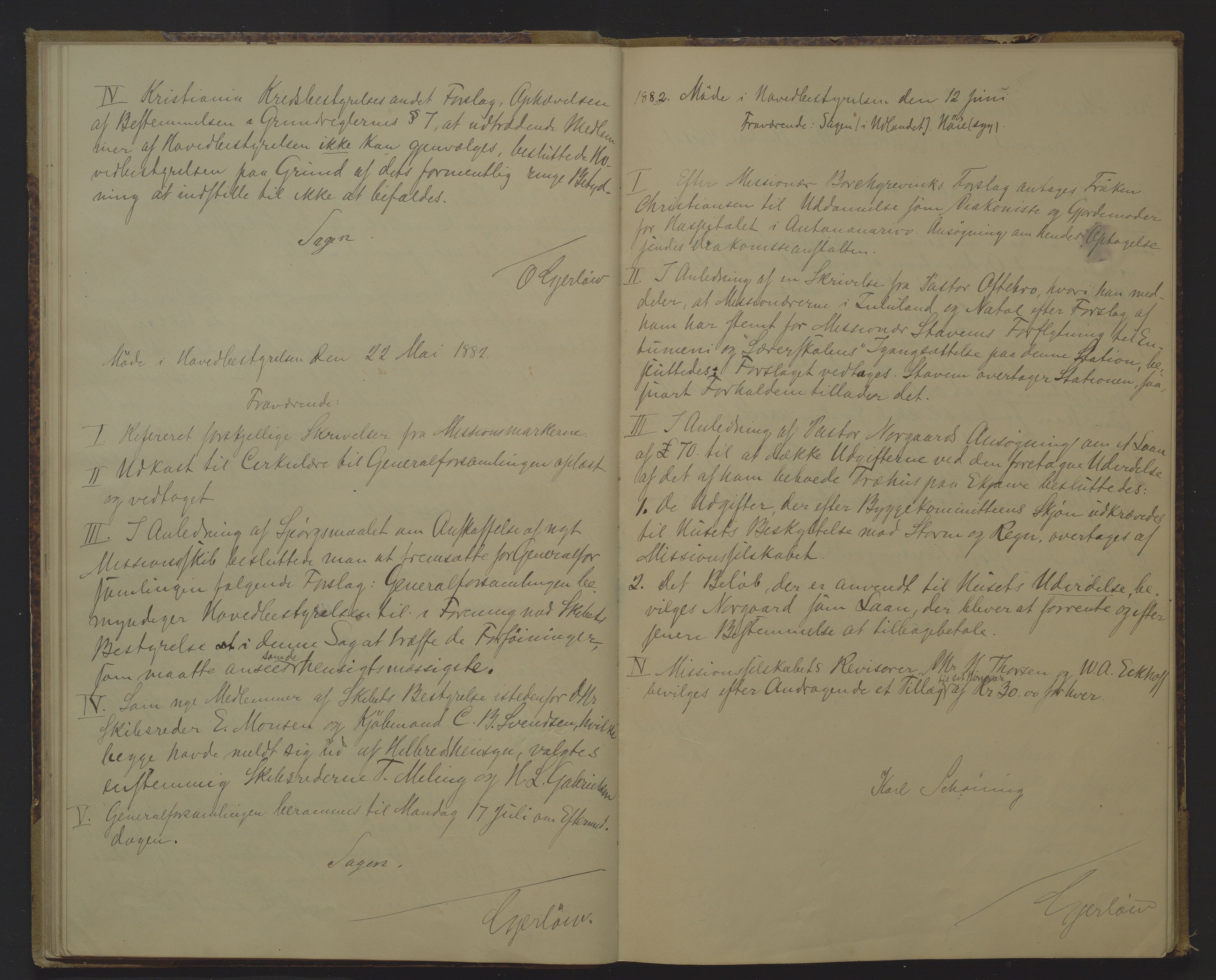 Det Norske Misjonsselskap - hovedadministrasjonen, VID/MA-A-1045/D/Da/Daa/L0010: Styreprotokoll nr. V, 9. mars 1881 - 8. februar1886, 1881-1886