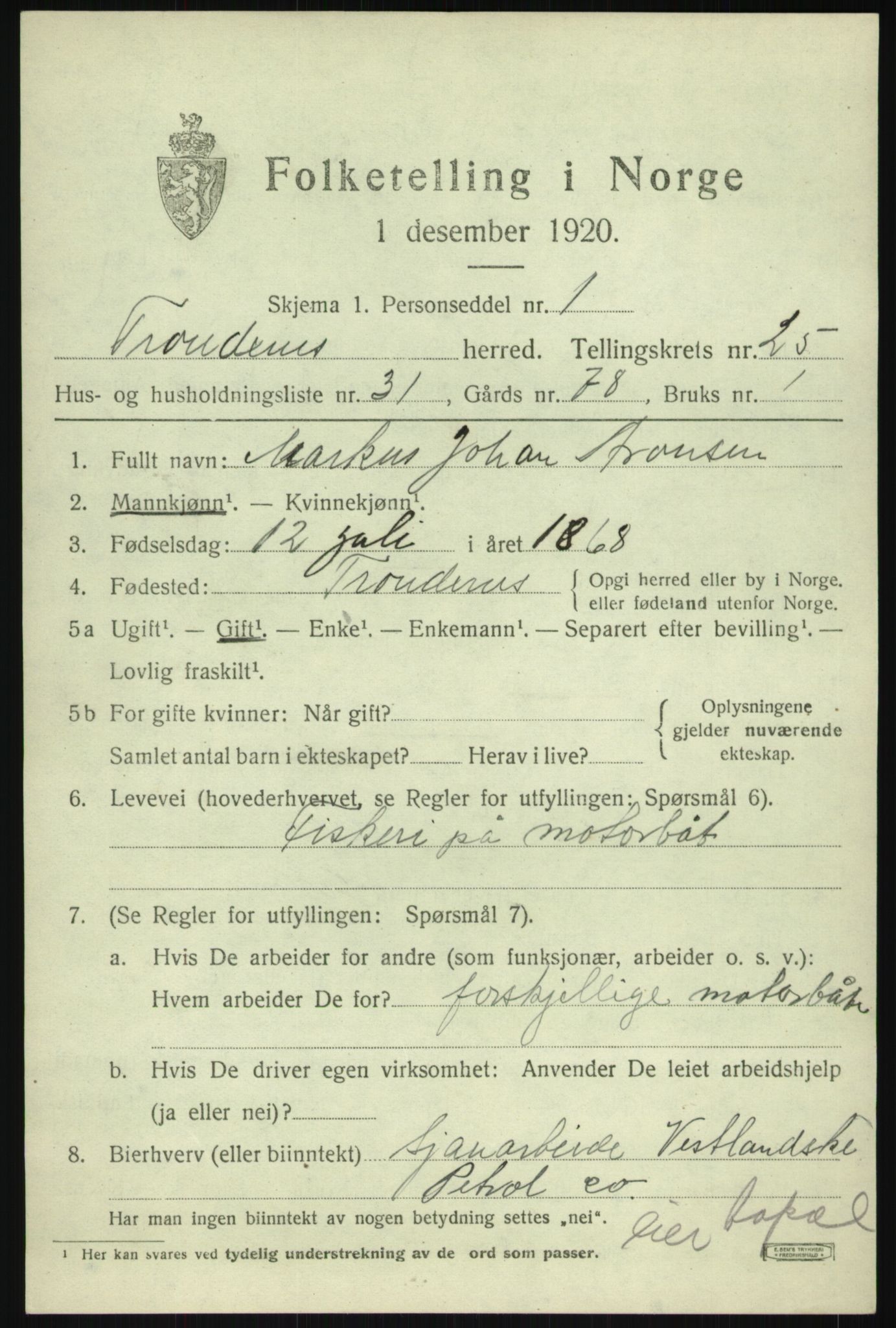 SATØ, 1920 census for Trondenes, 1920, p. 18814