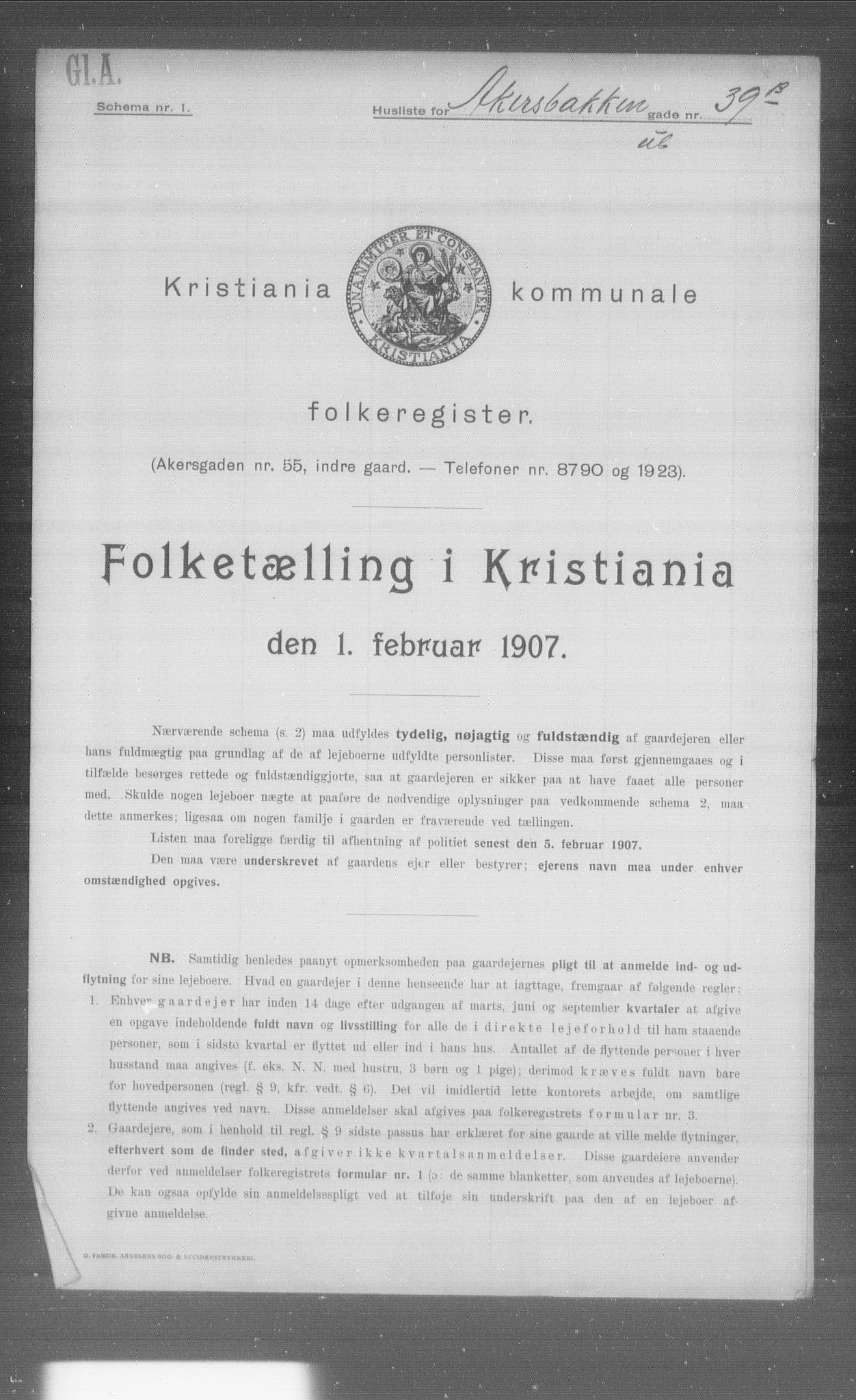 OBA, Municipal Census 1907 for Kristiania, 1907, p. 170