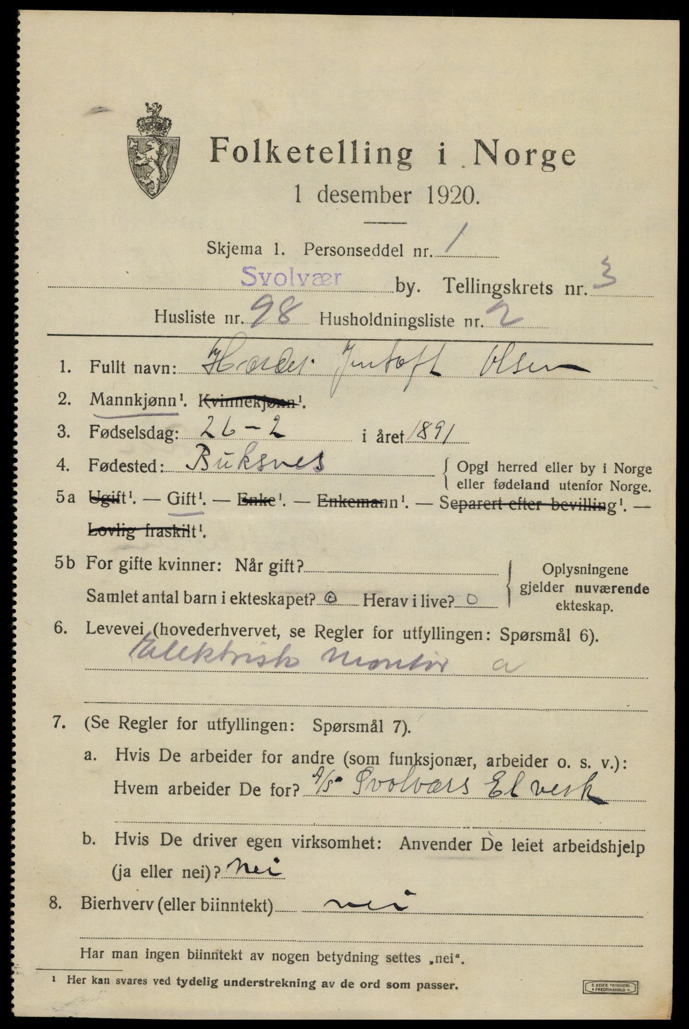 SAT, 1920 census for Svolvær, 1920, p. 5478